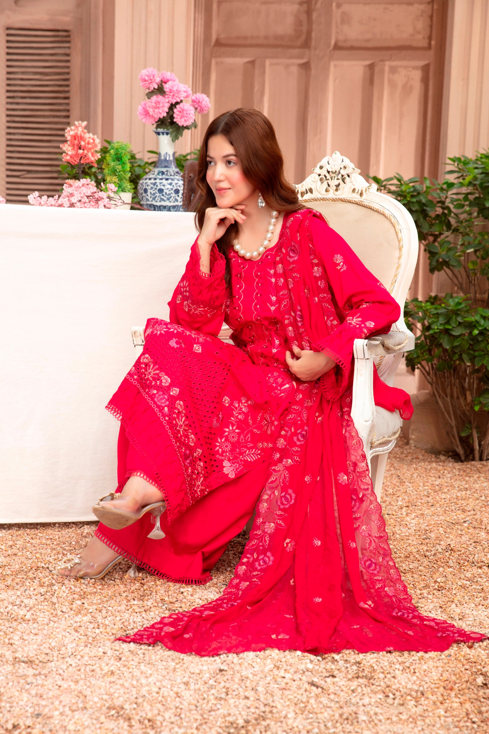 3-Pcs Luxury Embroidery Viscose Suit with Heavy Embroidery  Shirt Bamber Embroidery  Dupatta by Fiza Minahil (SN/1276)