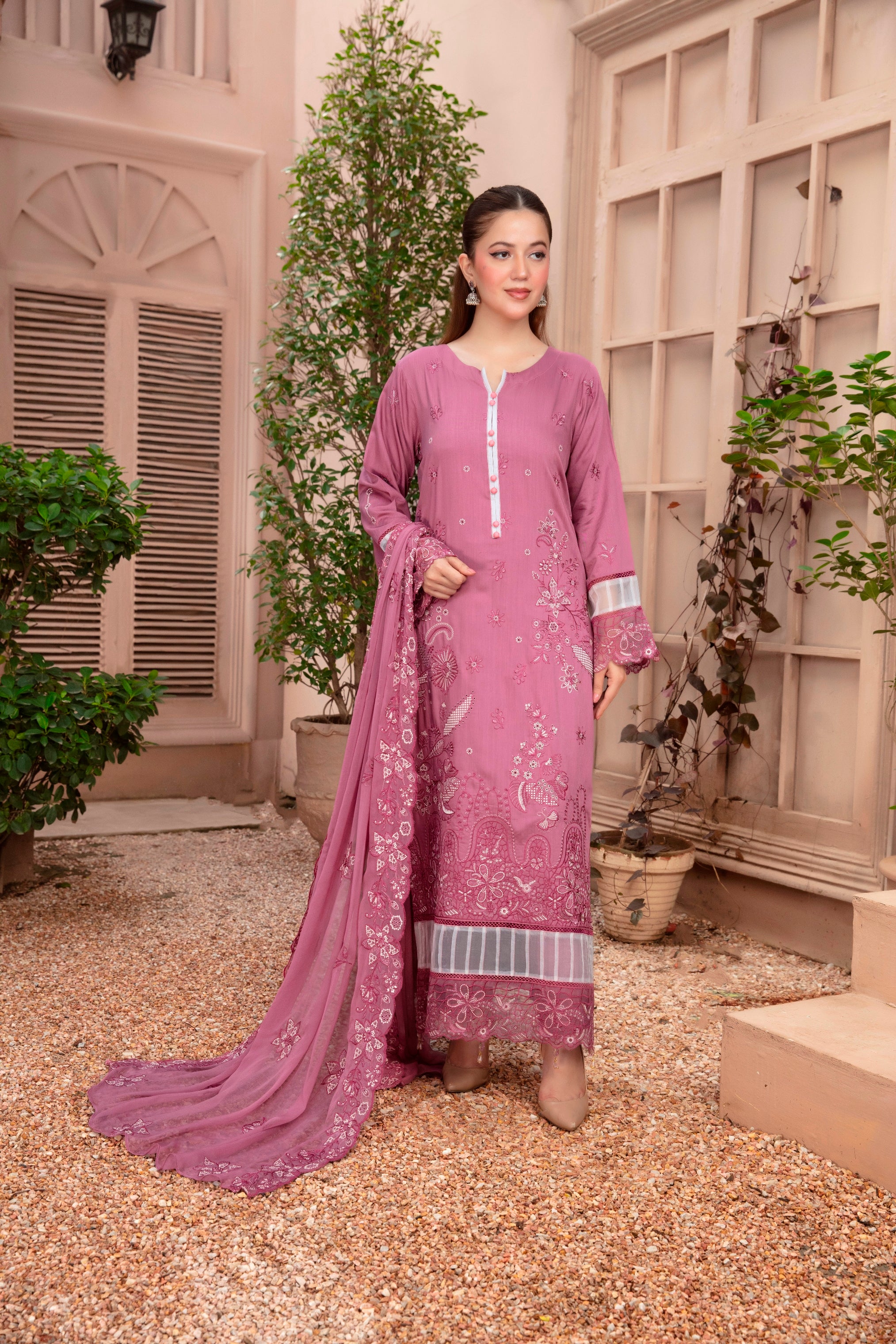 3-Pcs Luxury Embroidery Viscose Suit with Heavy Embroidery  Shirt Bamber Embroidery  Dupatta by Fiza Minahil (SN/1271)