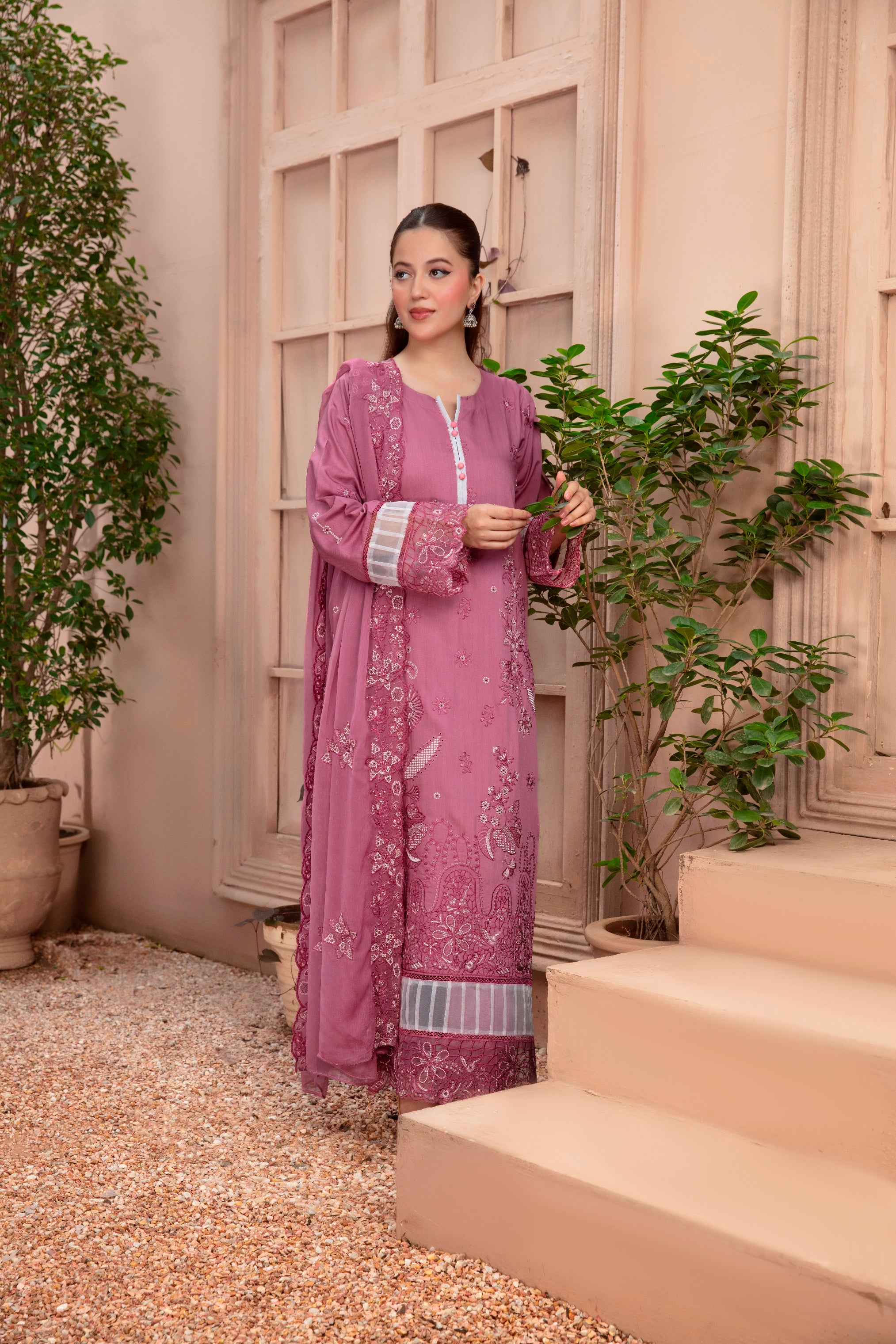 3-Pcs Luxury Embroidery Viscose Suit with Heavy Embroidery  Shirt Bamber Embroidery  Dupatta by Fiza Minahil (SN/1271)