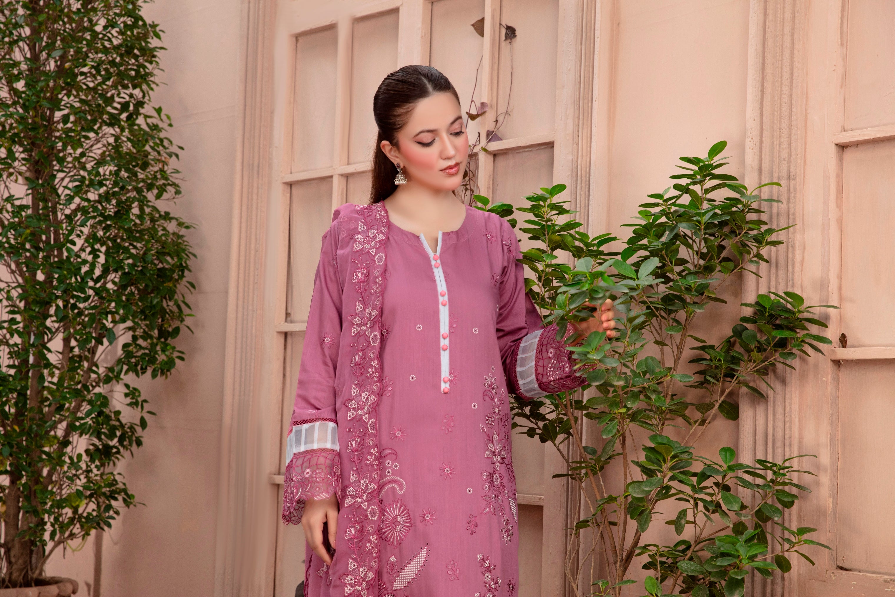 3-Pcs Luxury Embroidery Viscose Suit with Heavy Embroidery  Shirt Bamber Embroidery  Dupatta by Fiza Minahil (SN/1271)