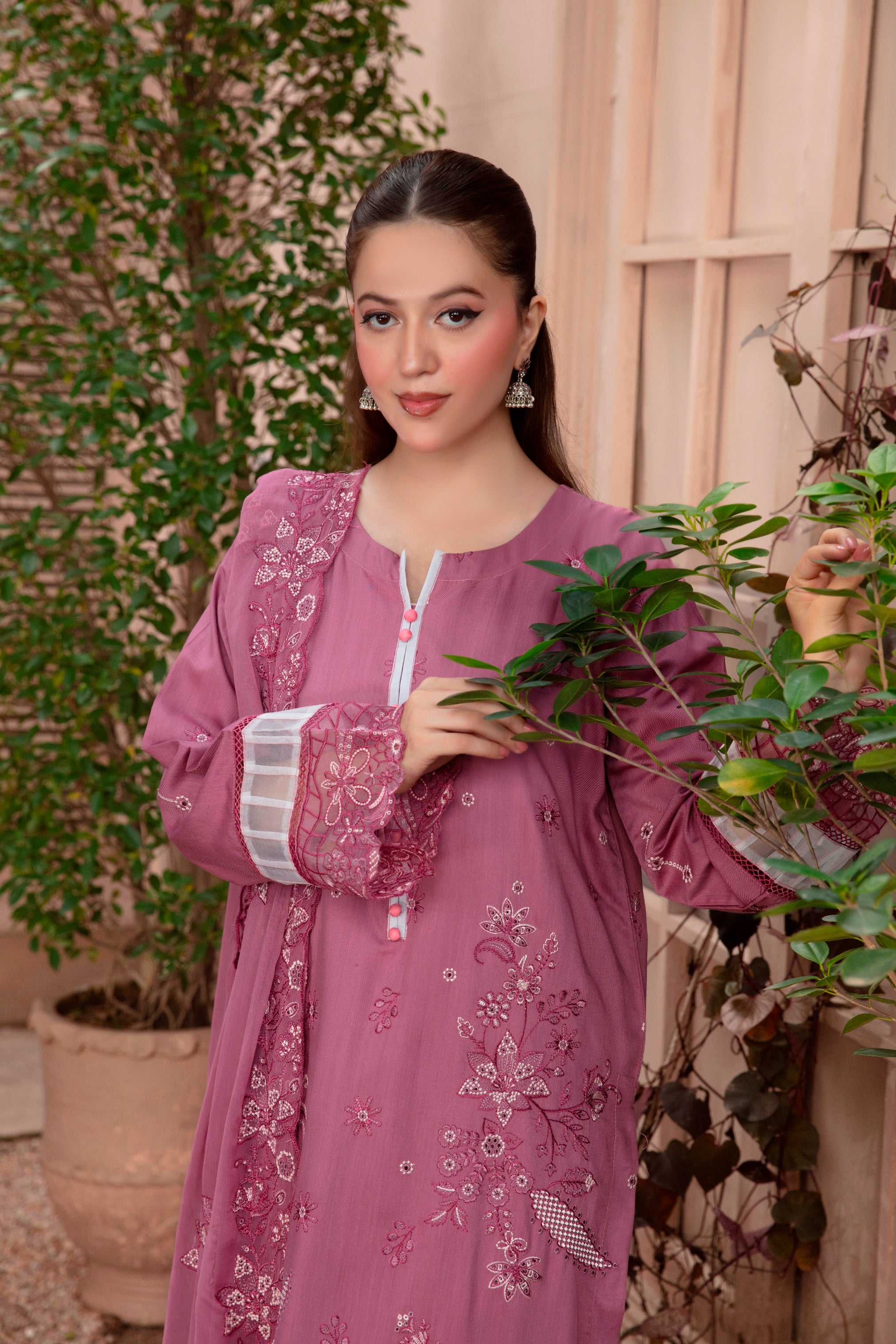 3-Pcs Luxury Embroidery Viscose Suit with Heavy Embroidery  Shirt Bamber Embroidery  Dupatta by Fiza Minahil (SN/1271)