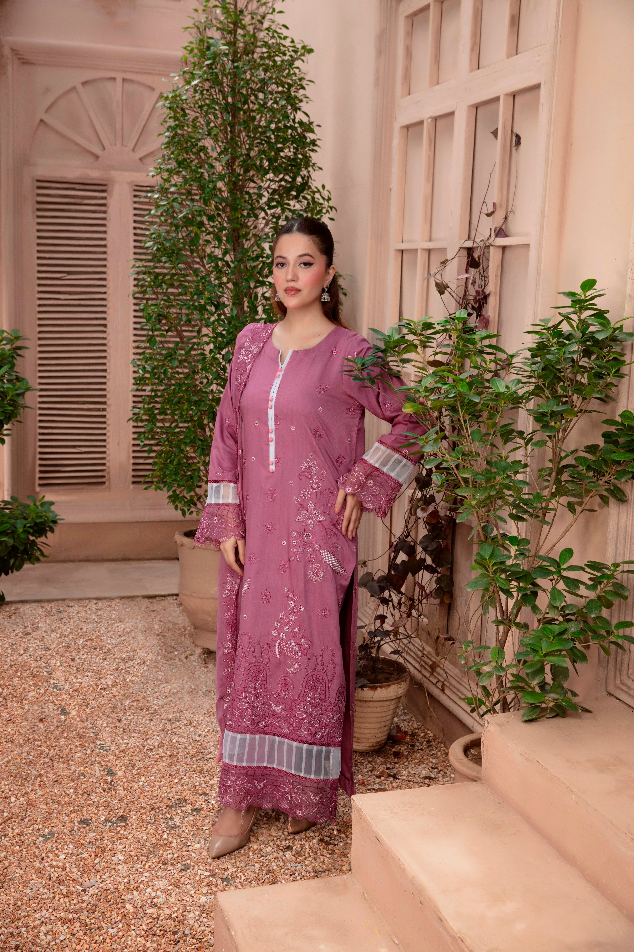 3-Pcs Luxury Embroidery Viscose Suit with Heavy Embroidery  Shirt Bamber Embroidery  Dupatta by Fiza Minahil (SN/1271)