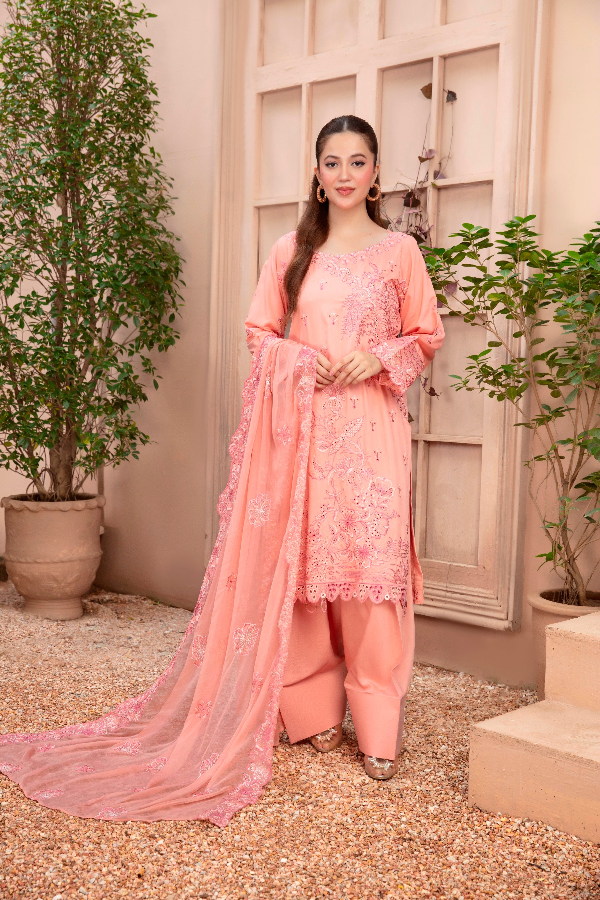 3-Pcs Luxury Embroidery Viscose Suit with Heavy Embroidery  Shirt Bamber Embroidery  Dupatta by Fiza Minahil (SN/1267)
