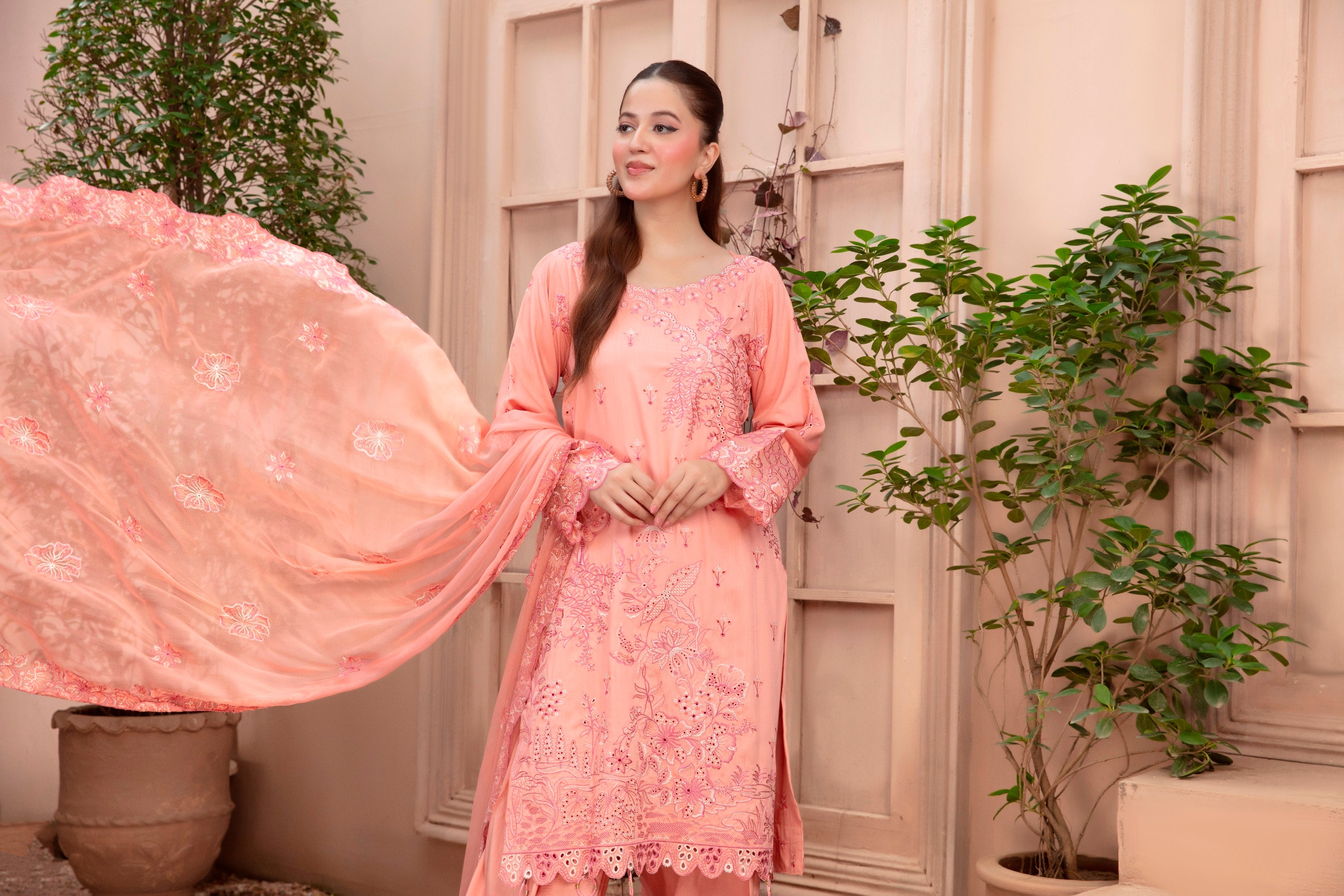 3-Pcs Luxury Embroidery Viscose Suit with Heavy Embroidery  Shirt Bamber Embroidery  Dupatta by Fiza Minahil (SN/1267)