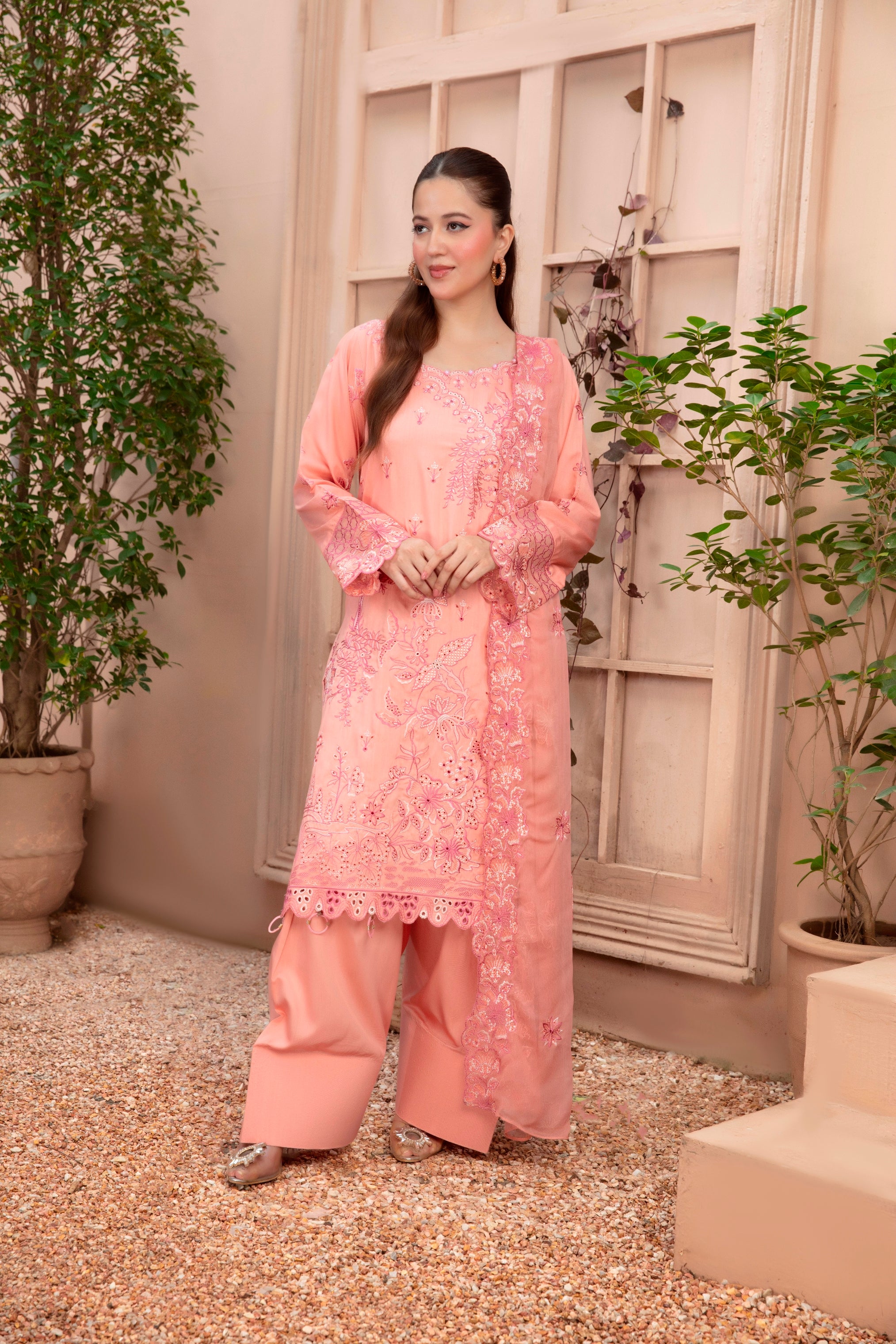 3-Pcs Luxury Embroidery Viscose Suit with Heavy Embroidery  Shirt Bamber Embroidery  Dupatta by Fiza Minahil (SN/1267)