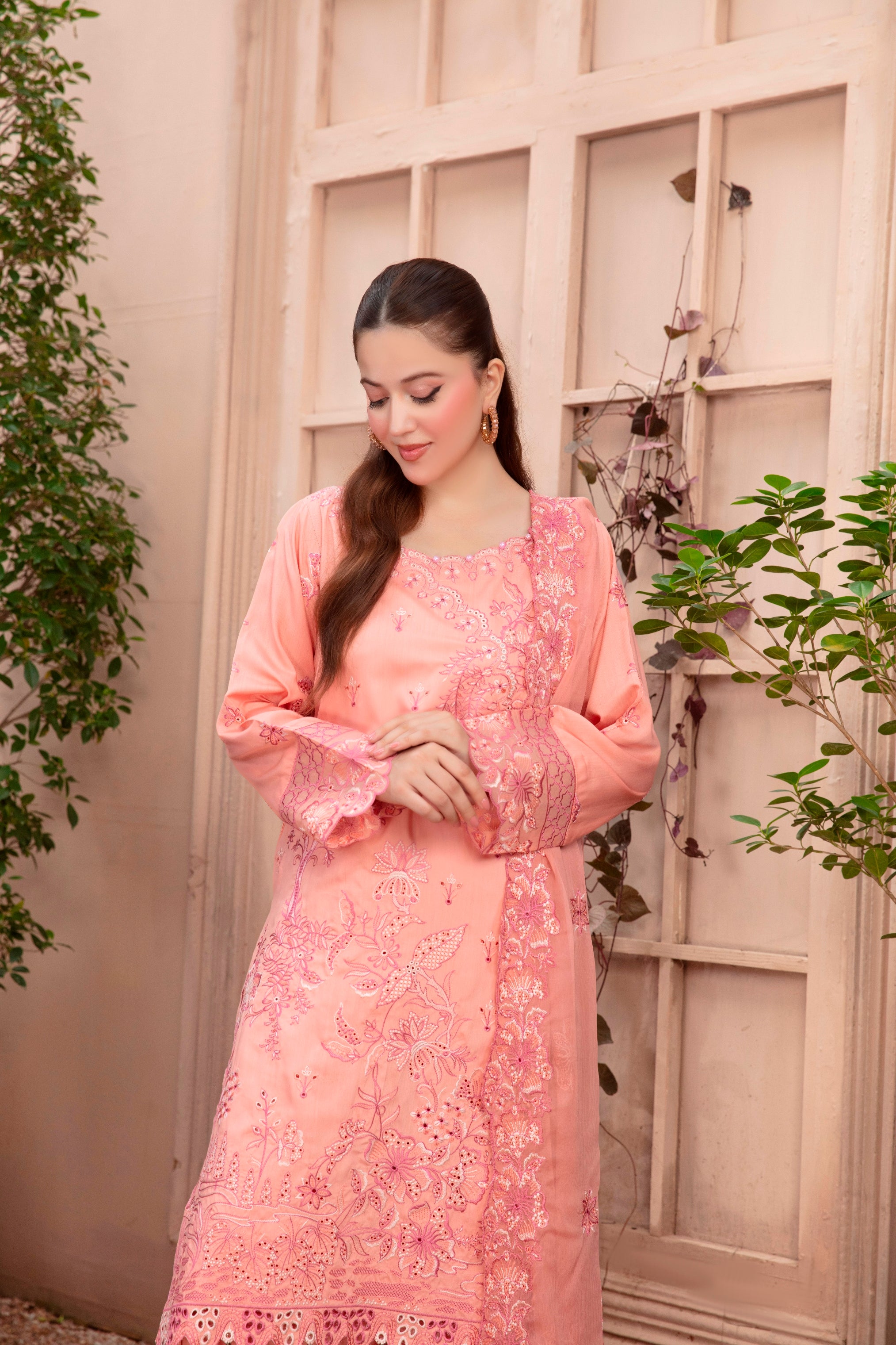 3-Pcs Luxury Embroidery Viscose Suit with Heavy Embroidery  Shirt Bamber Embroidery  Dupatta by Fiza Minahil (SN/1267)
