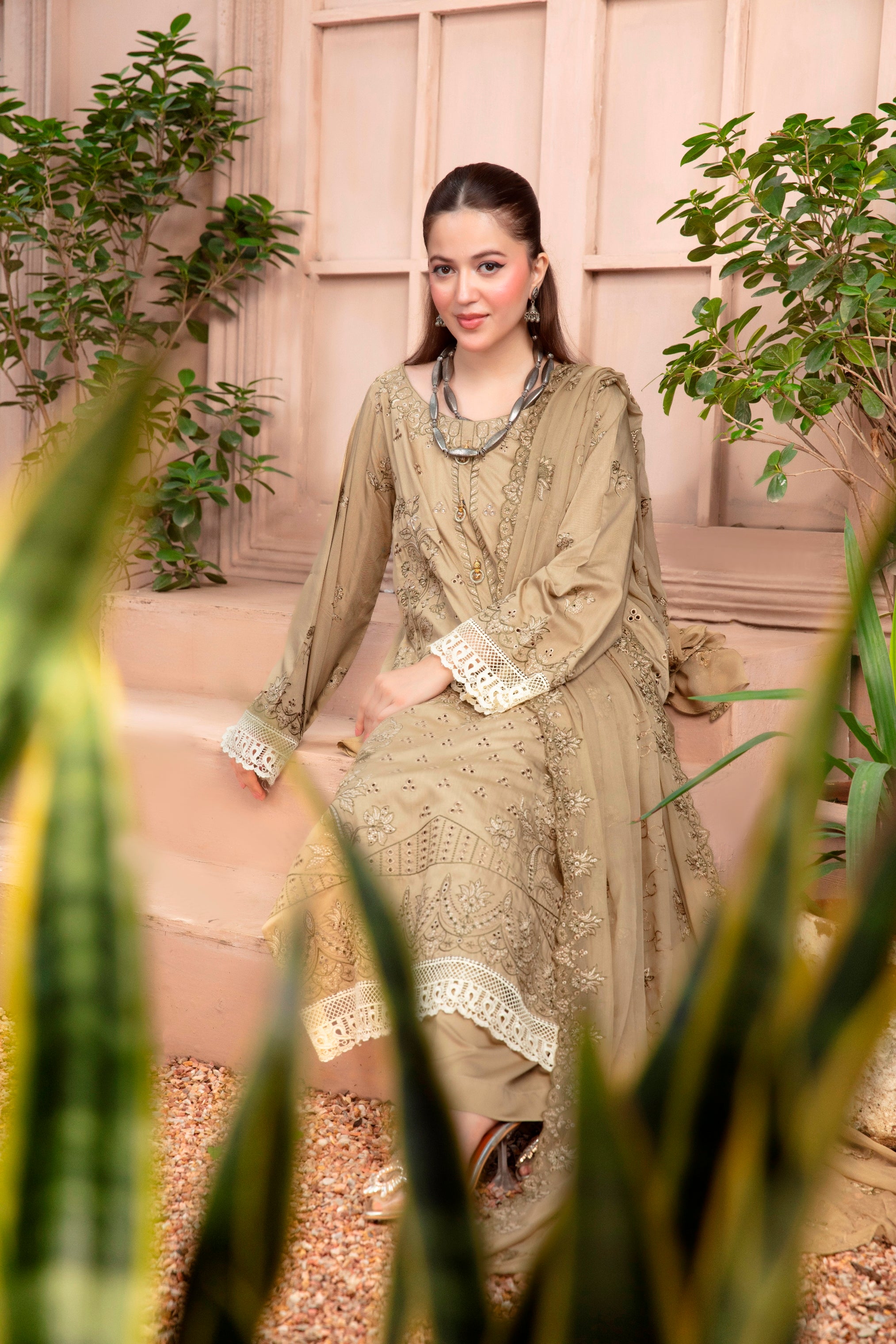 3-Pcs Luxury Embroidery Viscose Suit with Heavy Embroidery  Shirt Bamber Embroidery  Dupatta by Fiza Minahil (SN/1277)