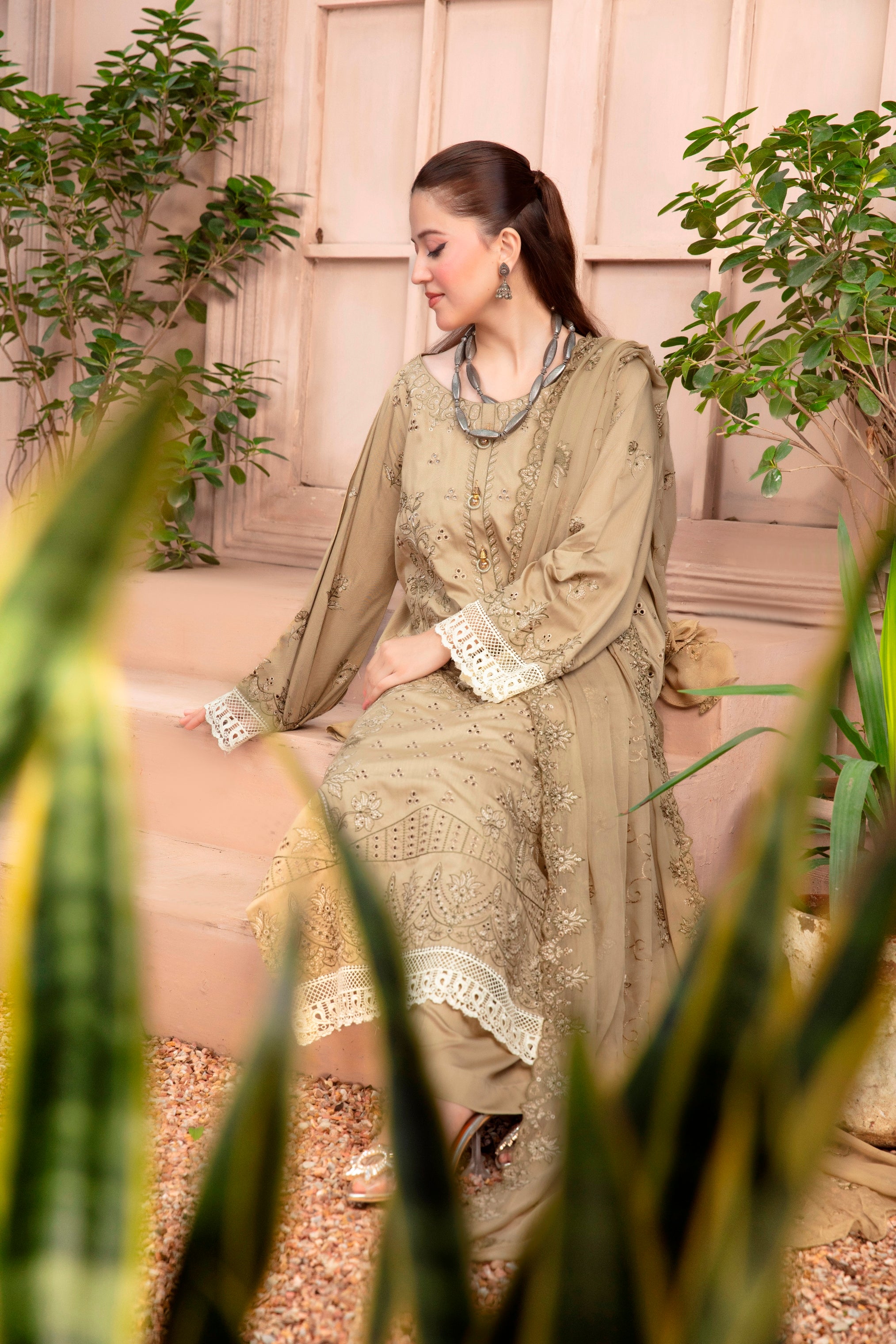 3-Pcs Luxury Embroidery Viscose Suit with Heavy Embroidery  Shirt Bamber Embroidery  Dupatta by Fiza Minahil (SN/1277)