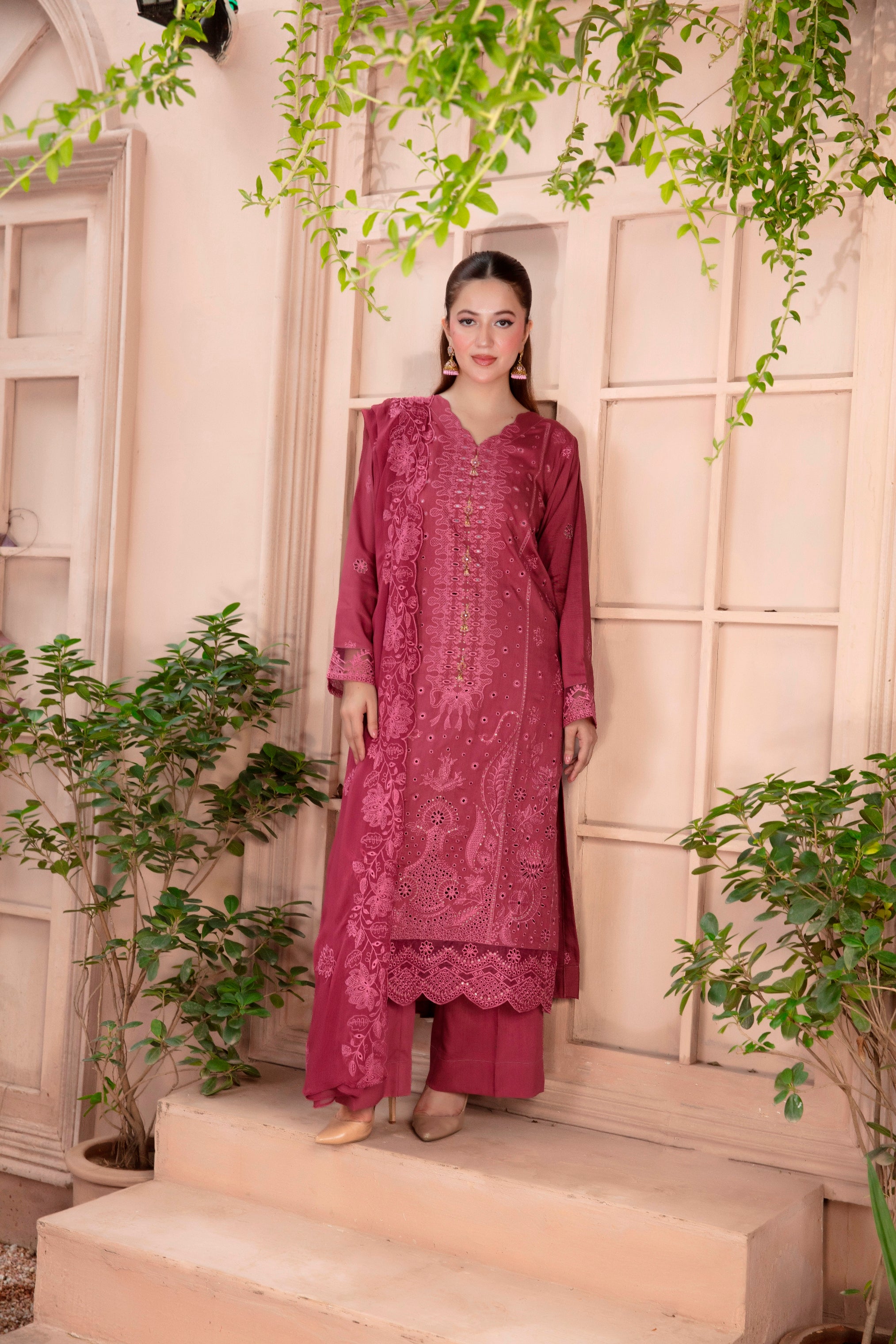 3-Pcs Luxury Embroidery Viscose Suit with Heavy Embroidery  Shirt Bamber Embroidery  Dupatta by Fiza Minahil (SN/1266)