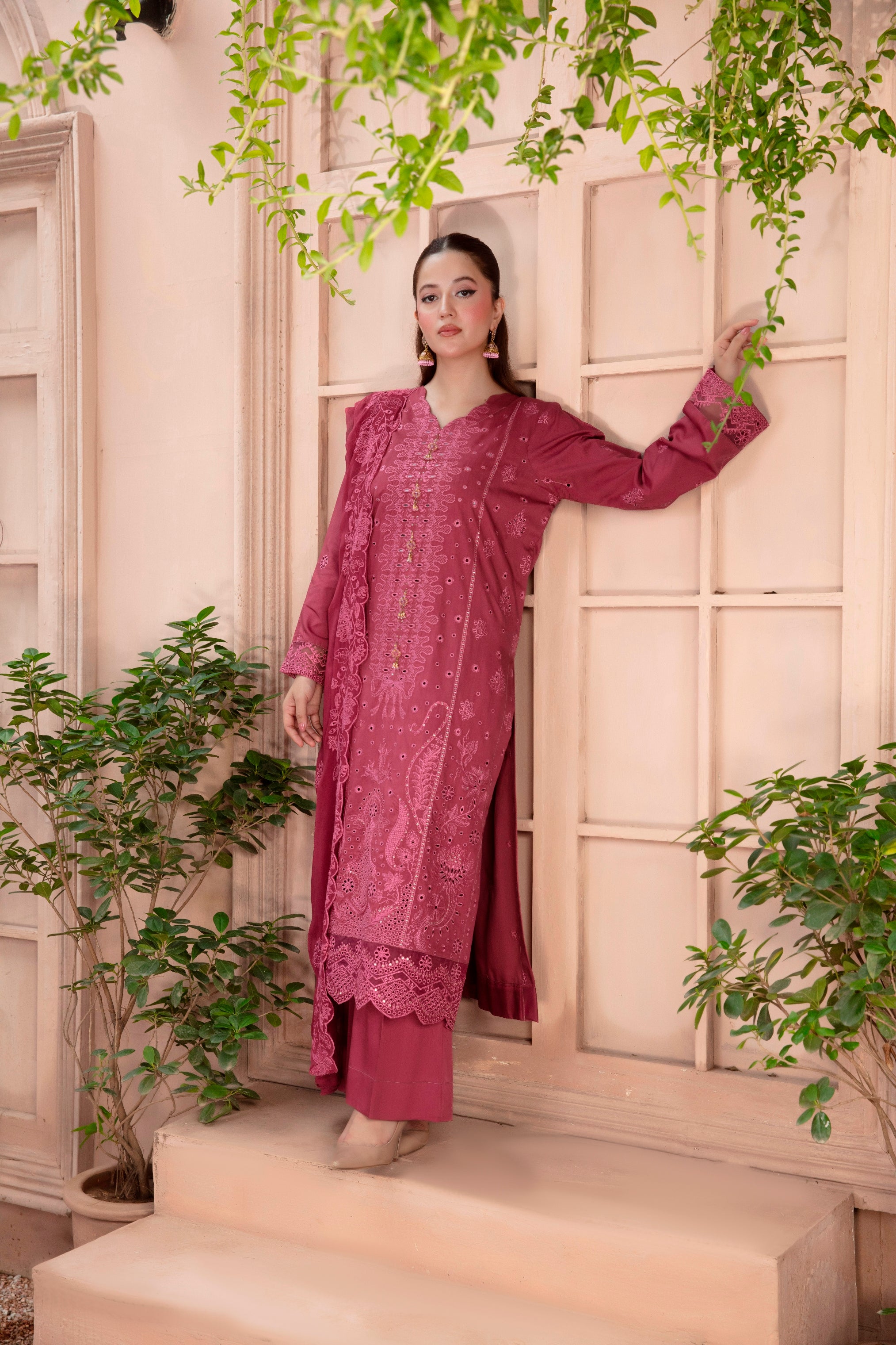 3-Pcs Luxury Embroidery Viscose Suit with Heavy Embroidery  Shirt Bamber Embroidery  Dupatta by Fiza Minahil (SN/1266)