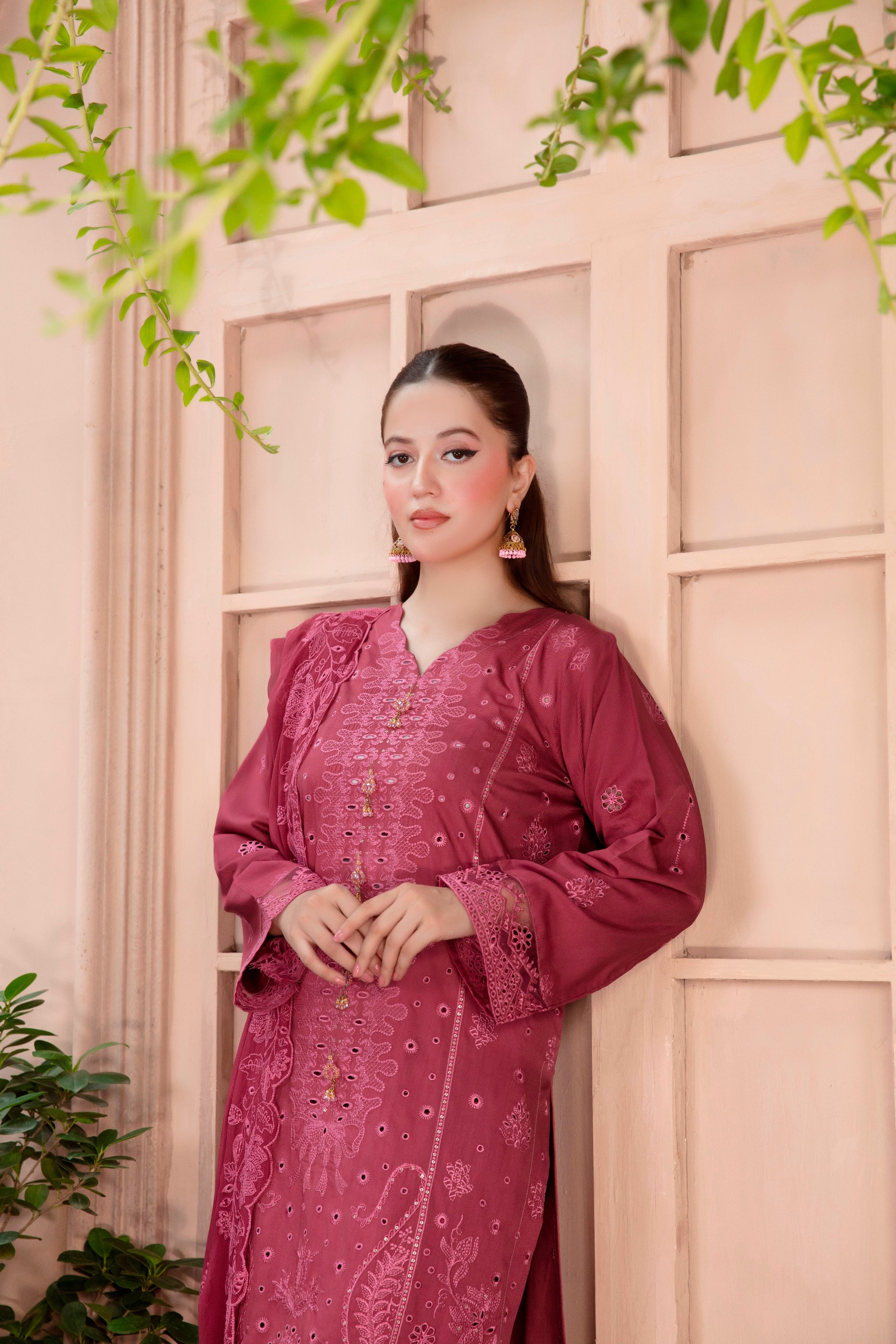 3-Pcs Luxury Embroidery Viscose Suit with Heavy Embroidery  Shirt Bamber Embroidery  Dupatta by Fiza Minahil (SN/1266)