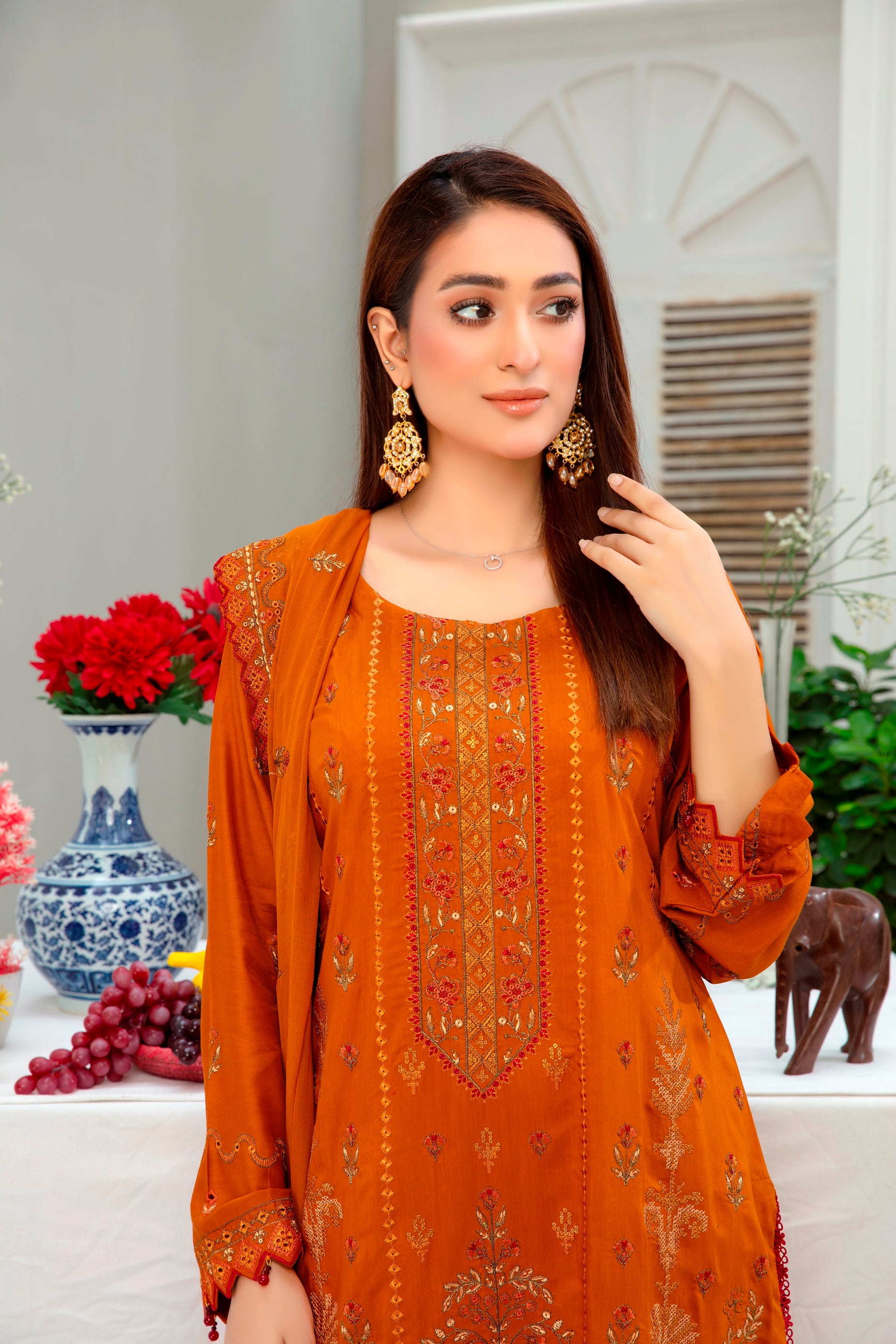 3-Pcs Luxury Embroidery Viscose Suit with Embroidery Cut Work Bamber Chiffon Dupatta by FizaMinahil