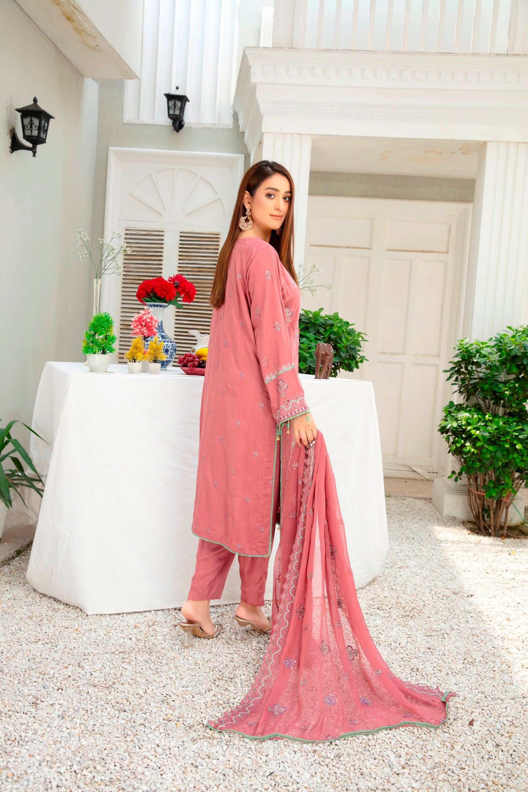 3-Pcs Luxury Embroidery Viscose Suit with Embroidery Cut Work Bamber Chiffon Dupatta by FizaMinahil