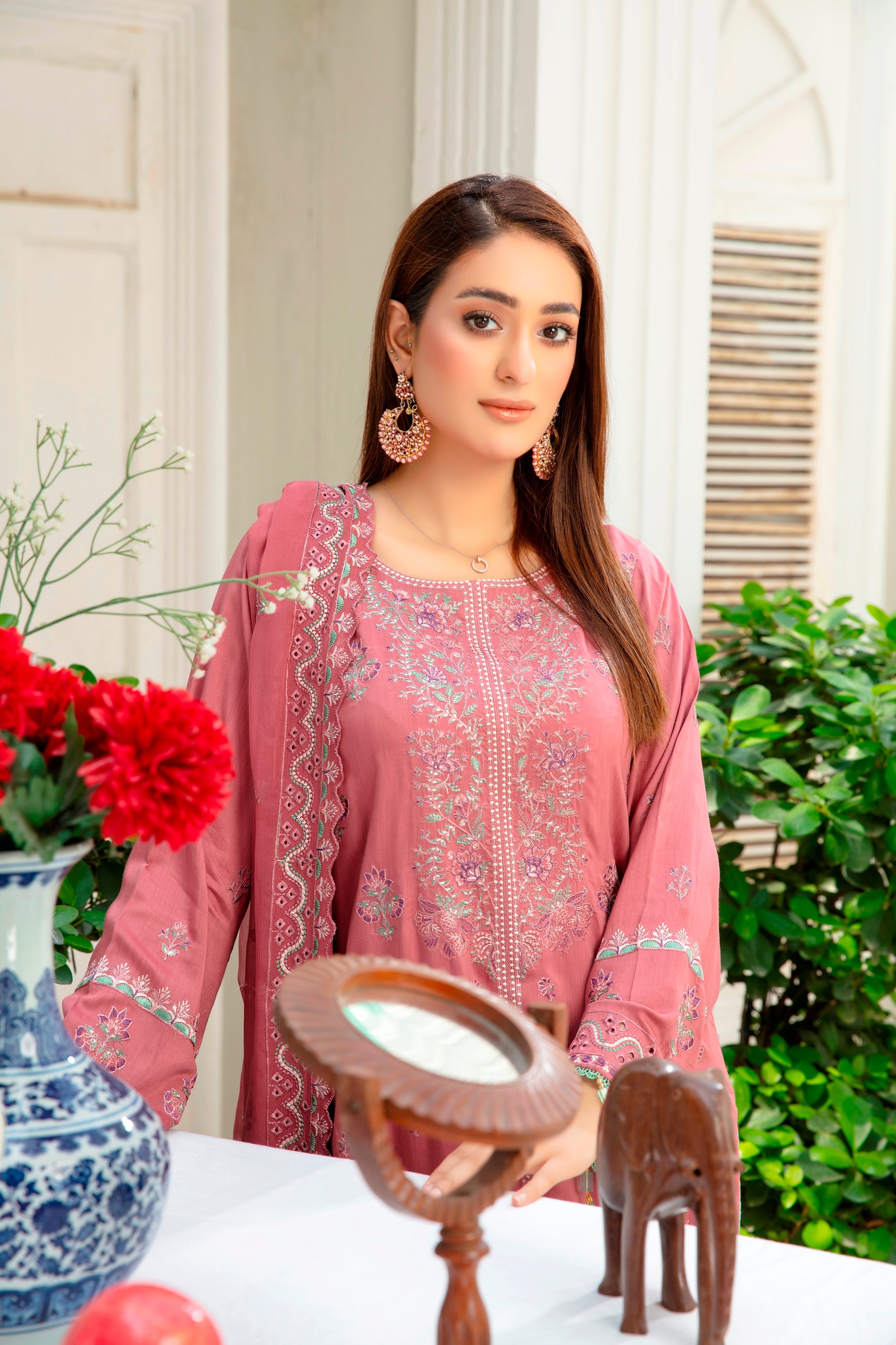 3-Pcs Luxury Embroidery Viscose Suit with Embroidery Cut Work Bamber Chiffon Dupatta by FizaMinahil