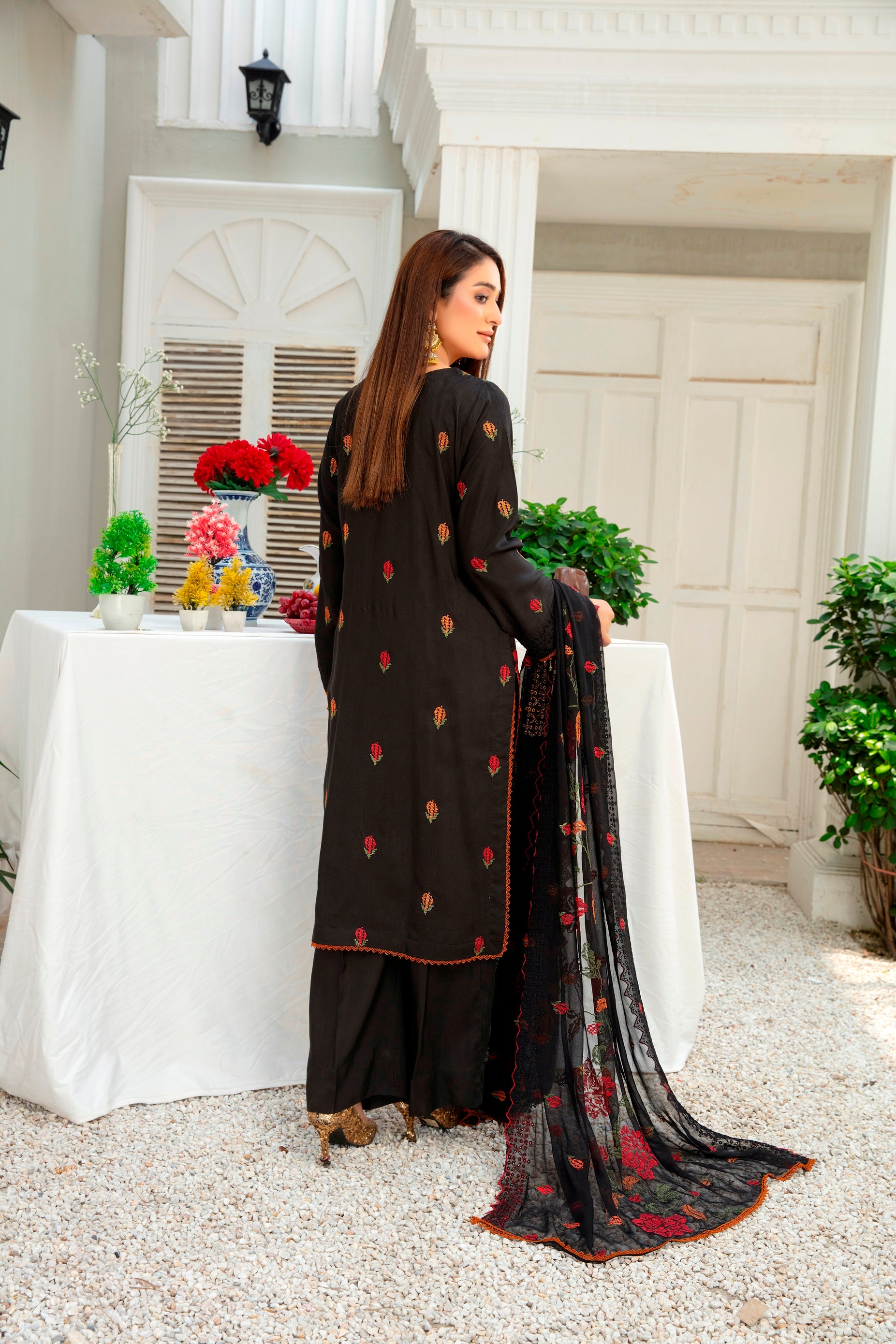 3-Pcs Luxury Embroidery Viscose Suit with Embroidery Cut Work Bamber Chiffon Dupatta by FizaMinahil