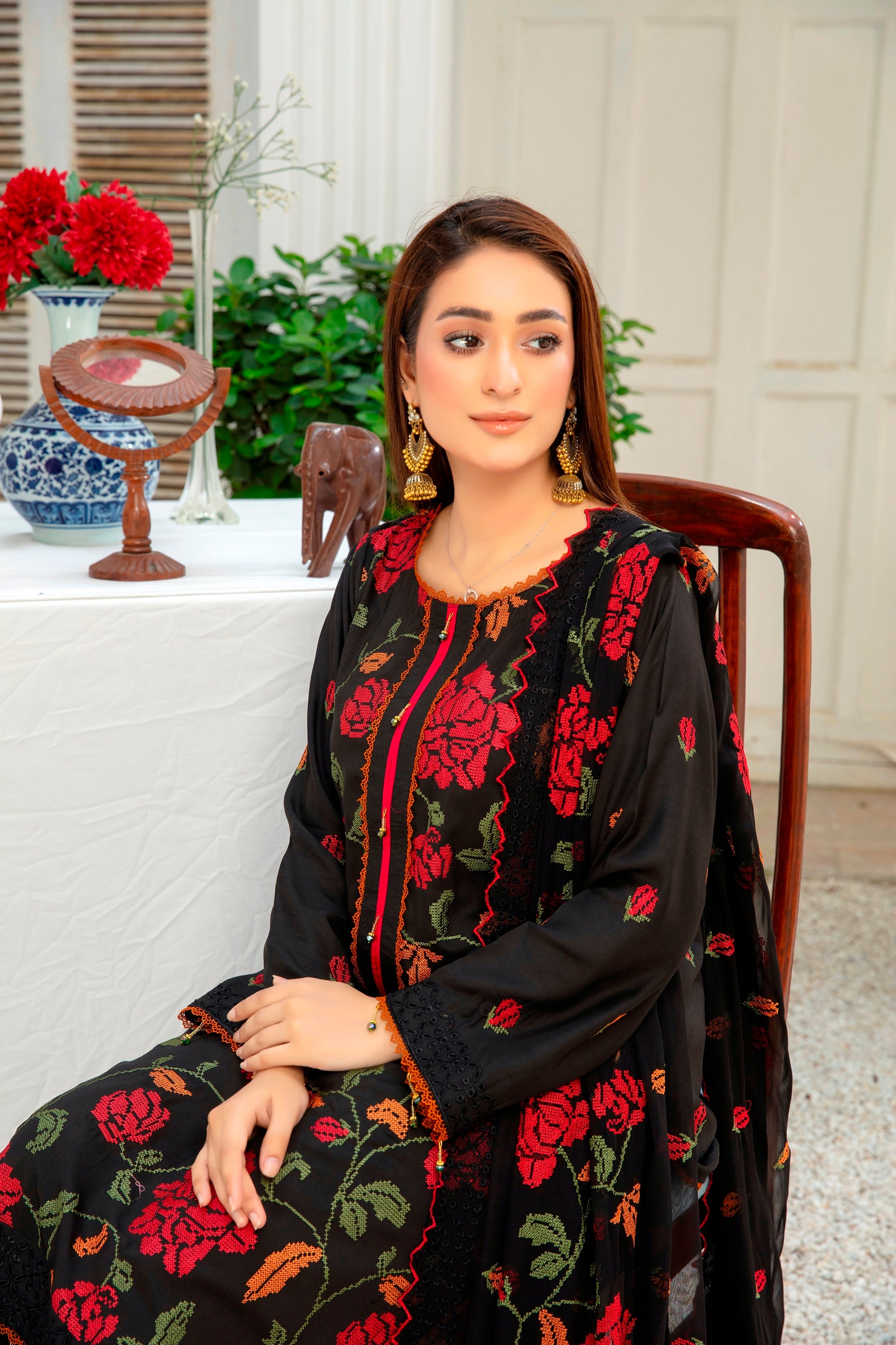 3-Pcs Luxury Embroidery Viscose Suit with Embroidery Cut Work Bamber Chiffon Dupatta by FizaMinahil