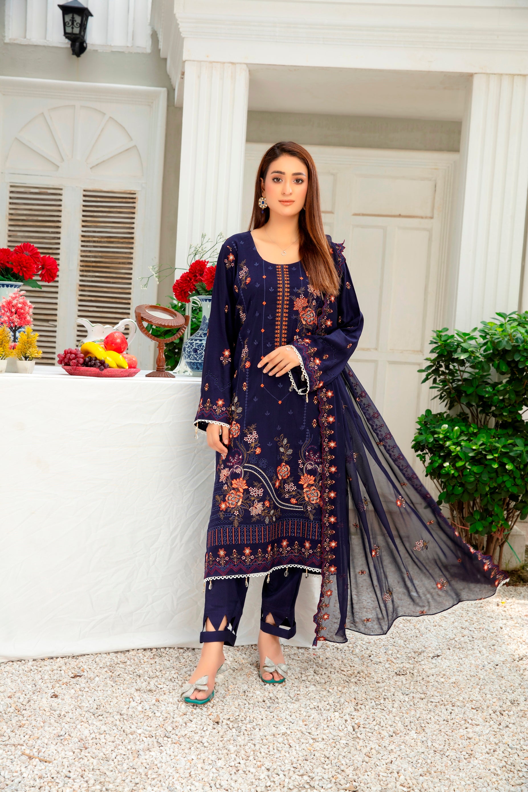 3-Pcs Luxury Embroidery Viscose Suit with Embroidery Cut Work Bamber Chiffon Dupatta by FizaMinahil