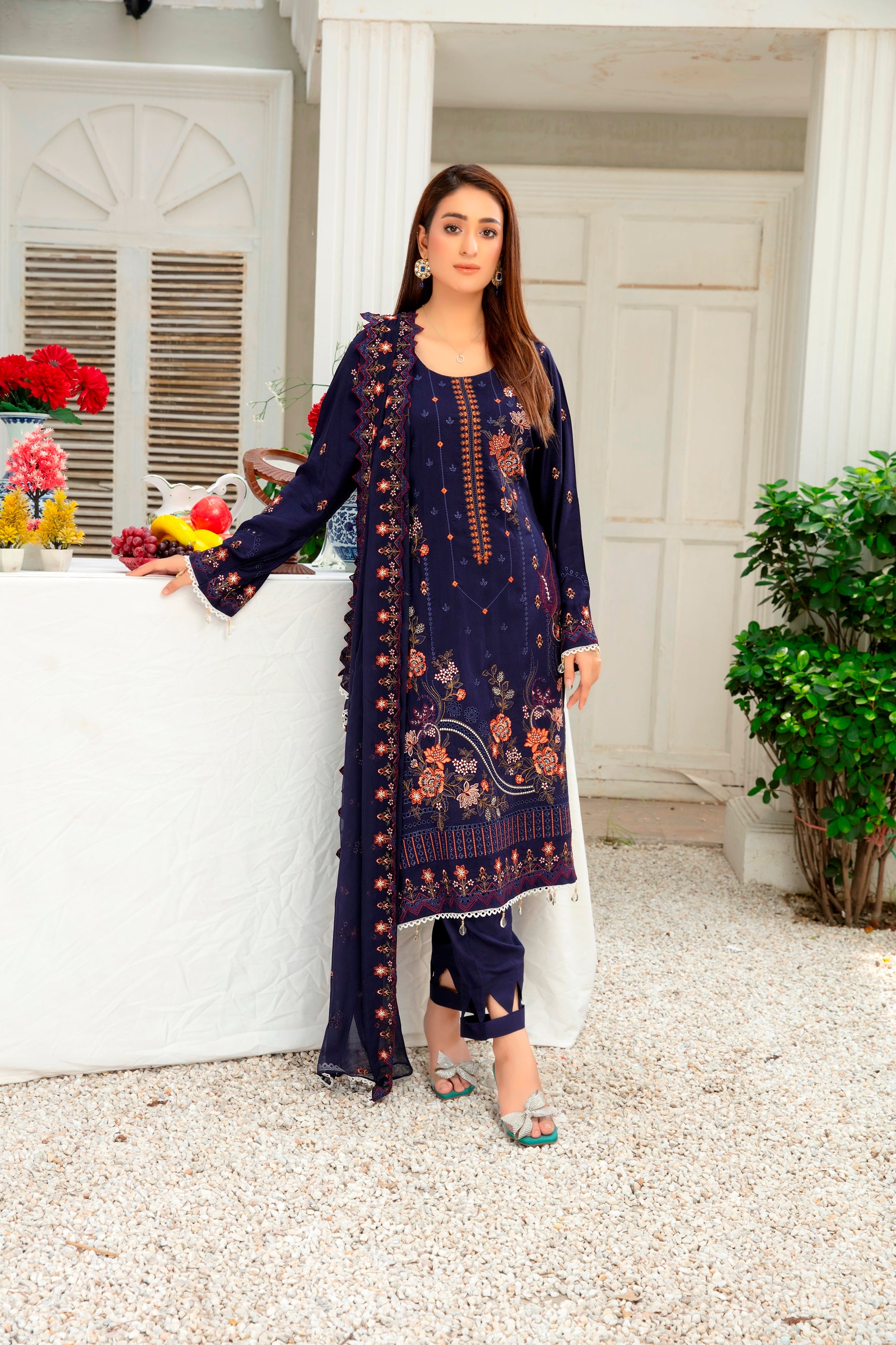 3-Pcs Luxury Embroidery Viscose Suit with Embroidery Cut Work Bamber Chiffon Dupatta by FizaMinahil