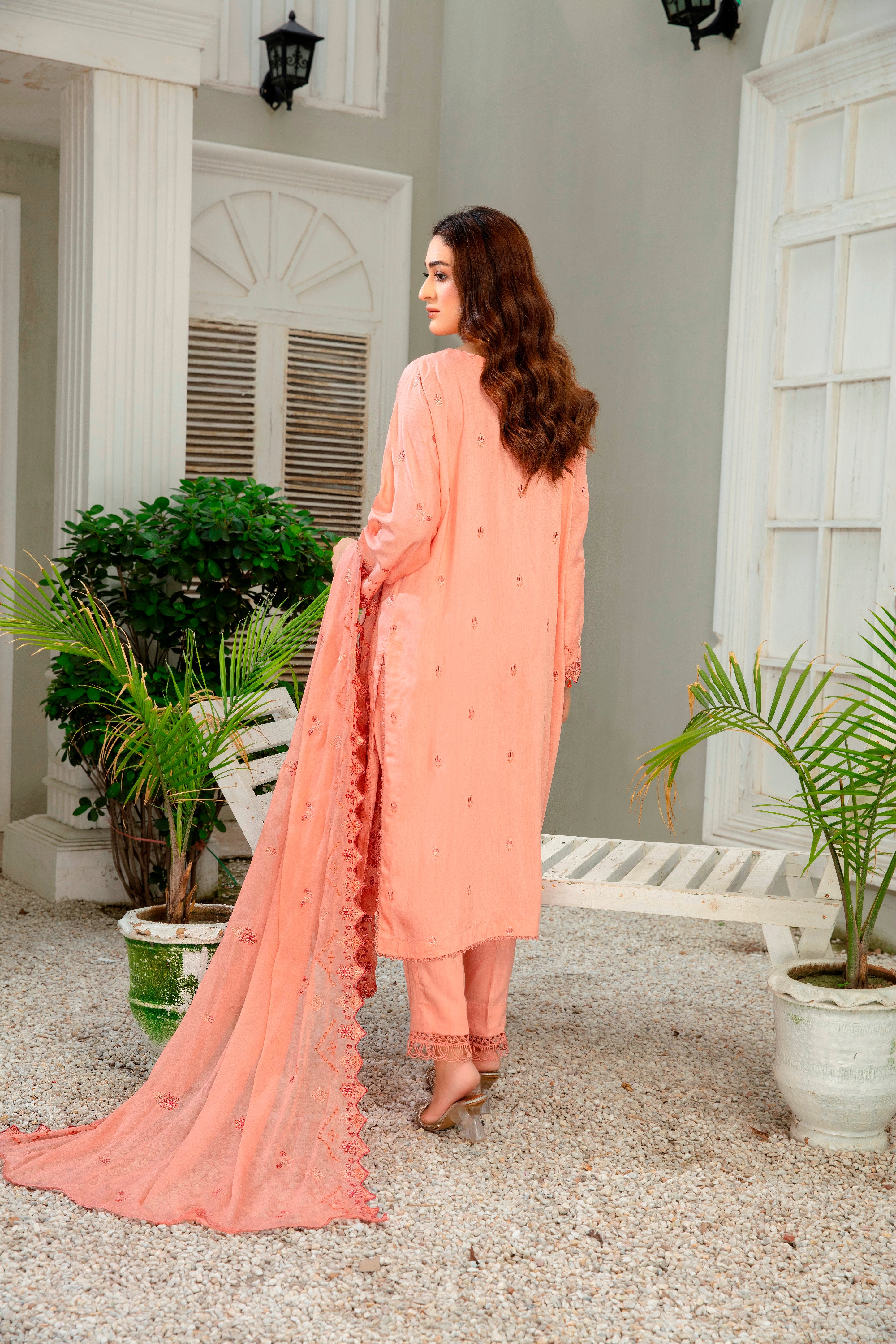 3-Pcs Luxury Embroidery Viscose Suit with Embroidery Cut Work Bamber Chiffon Dupatta by FizaMinahil