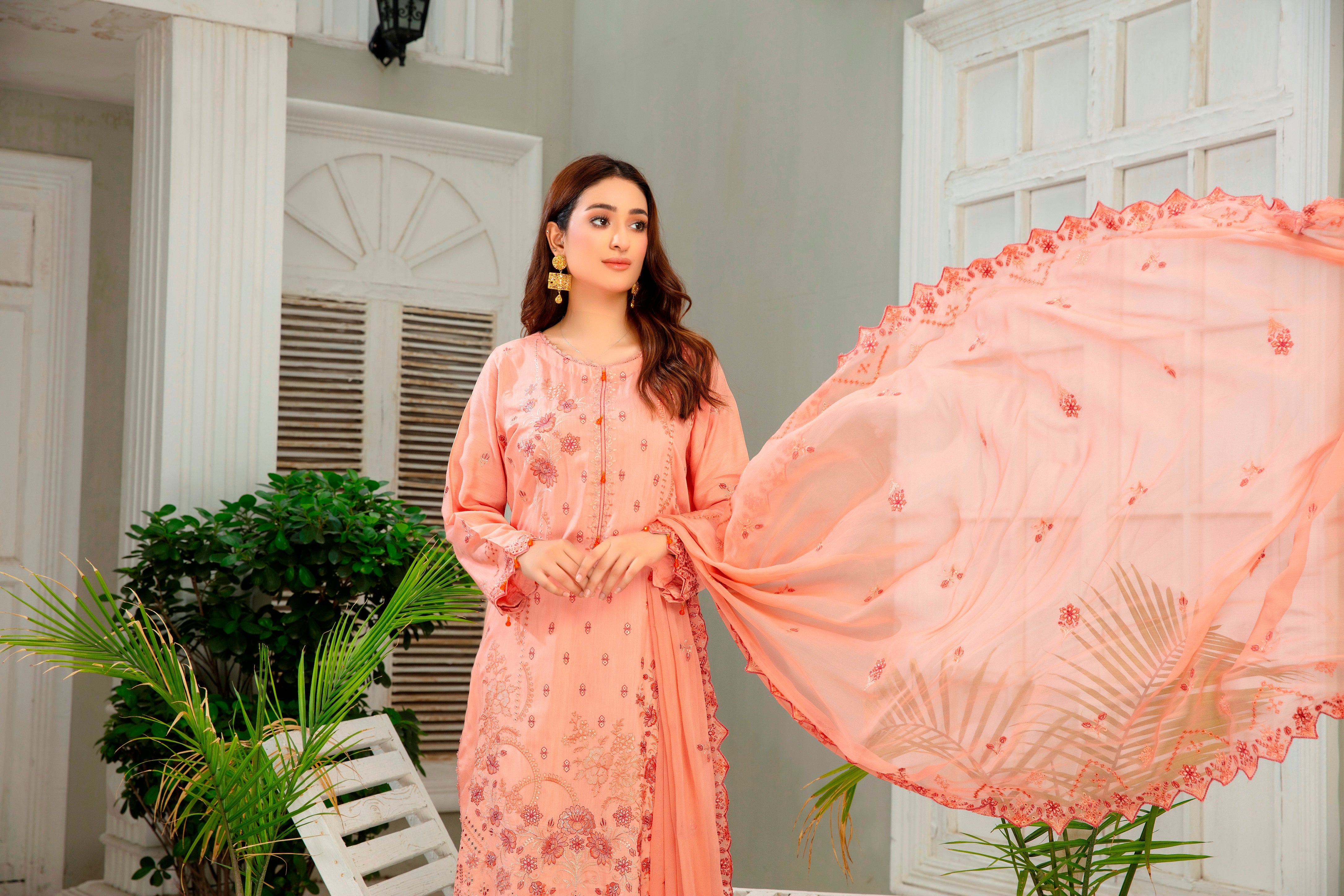 3-Pcs Luxury Embroidery Viscose Suit with Embroidery Cut Work Bamber Chiffon Dupatta by FizaMinahil