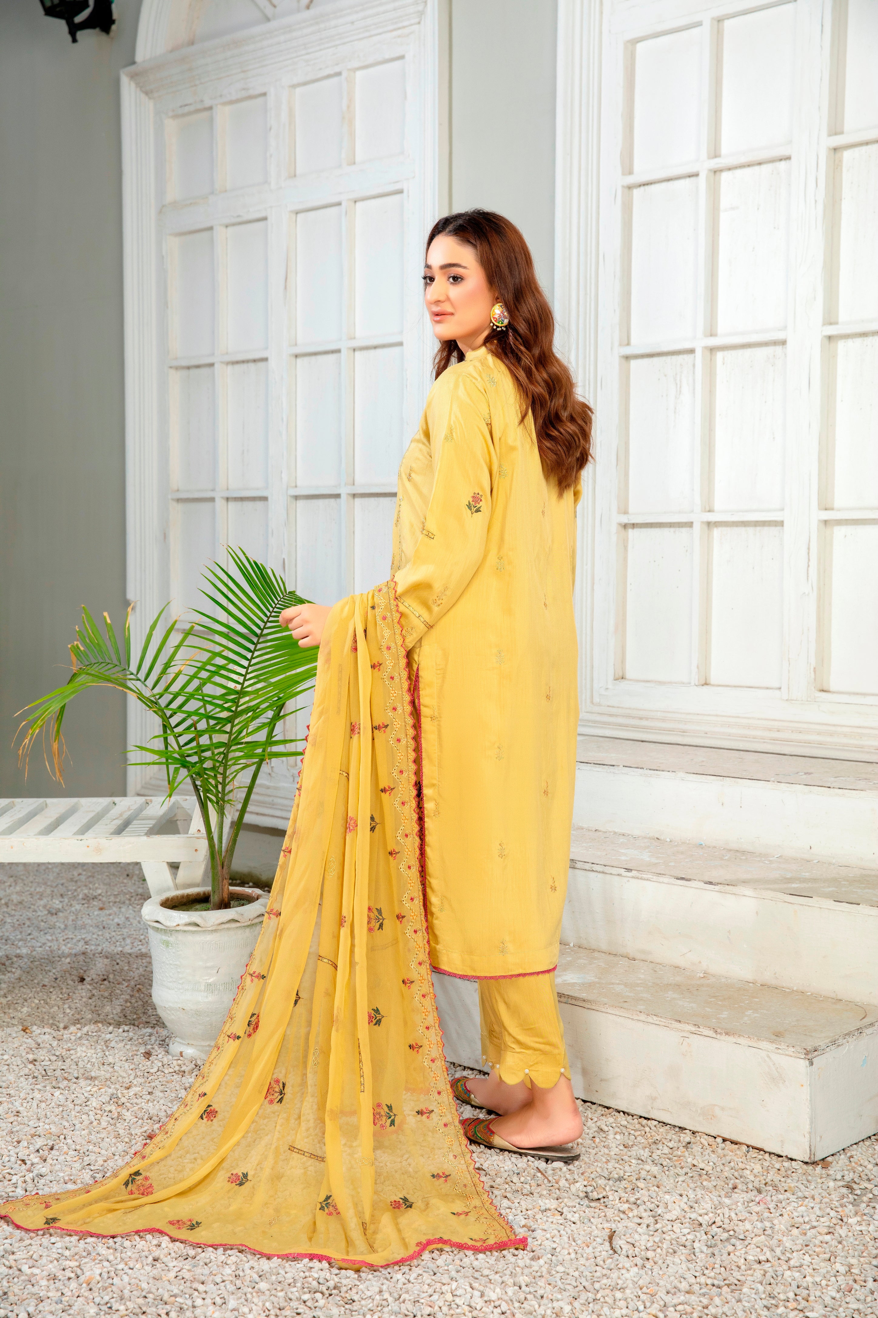 3-Pcs Luxury Embroidery Viscose Suit with Embroidery Cut Work Bamber Chiffon Dupatta by FizaMinahil