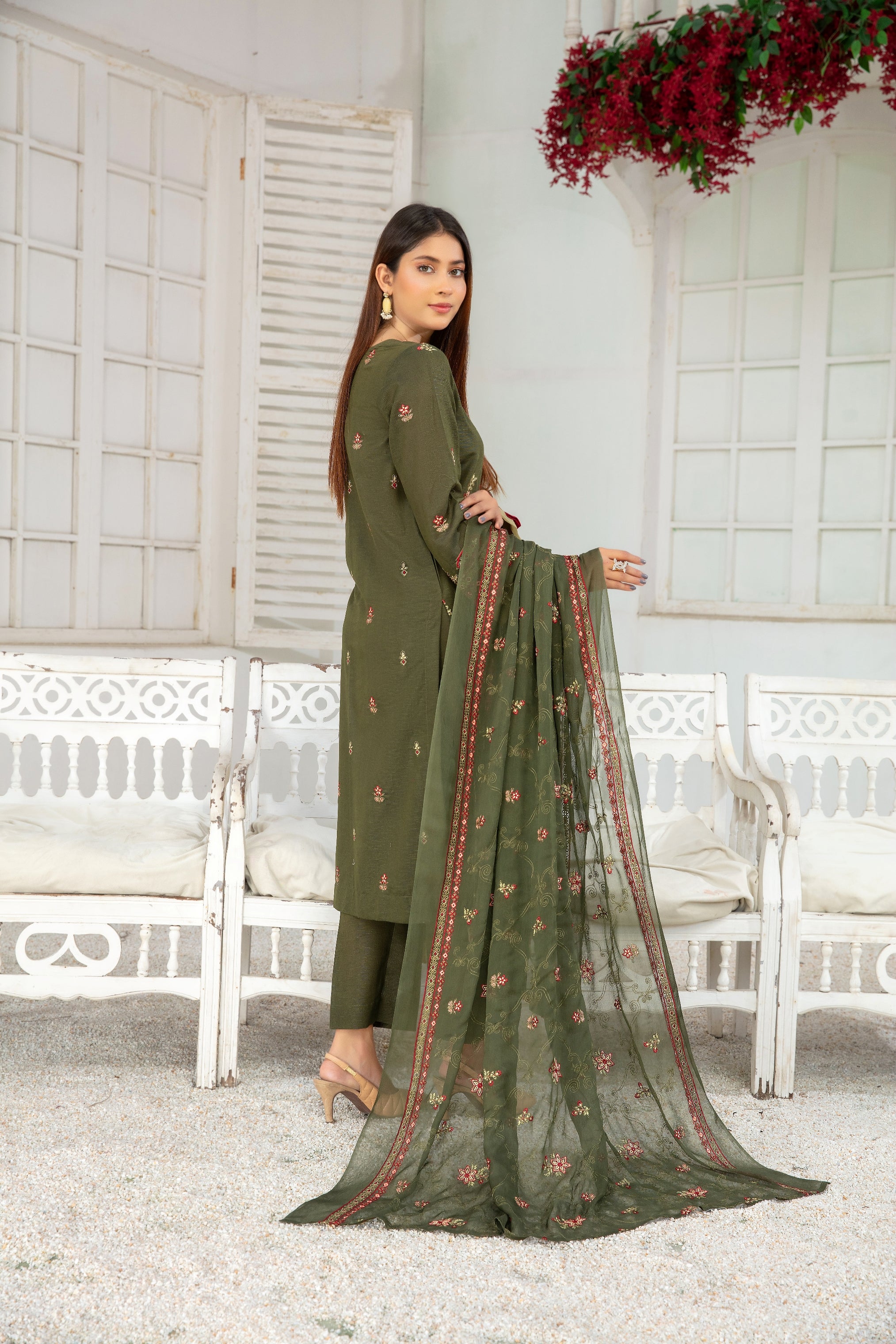 3-Pcs Luxury Embroidery Karandi Suits with Embroidery Cut Work Bamber  Dupatta by FizaMinahil