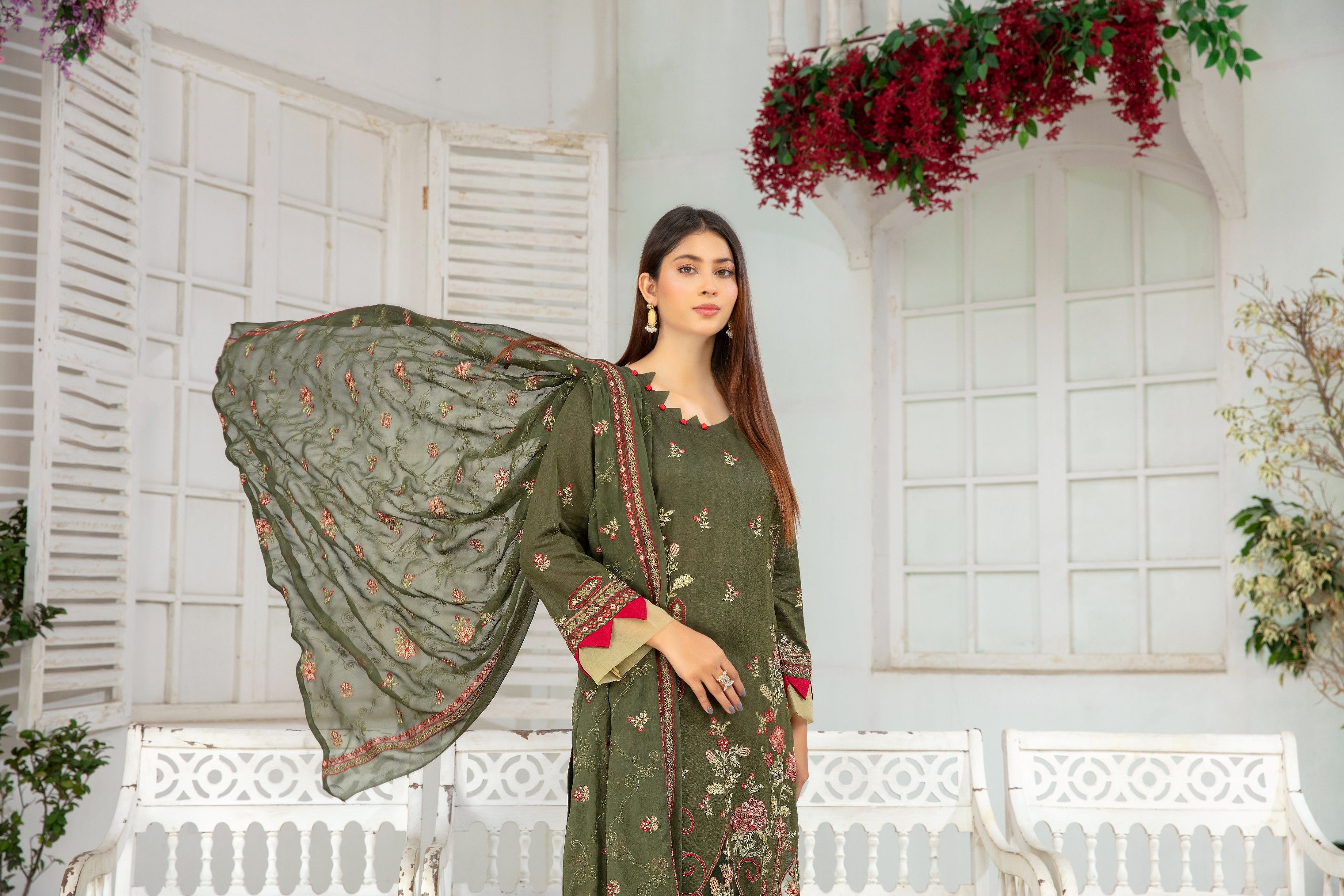 3-Pcs Luxury Embroidery Karandi Suits with Embroidery Cut Work Bamber  Dupatta by FizaMinahil