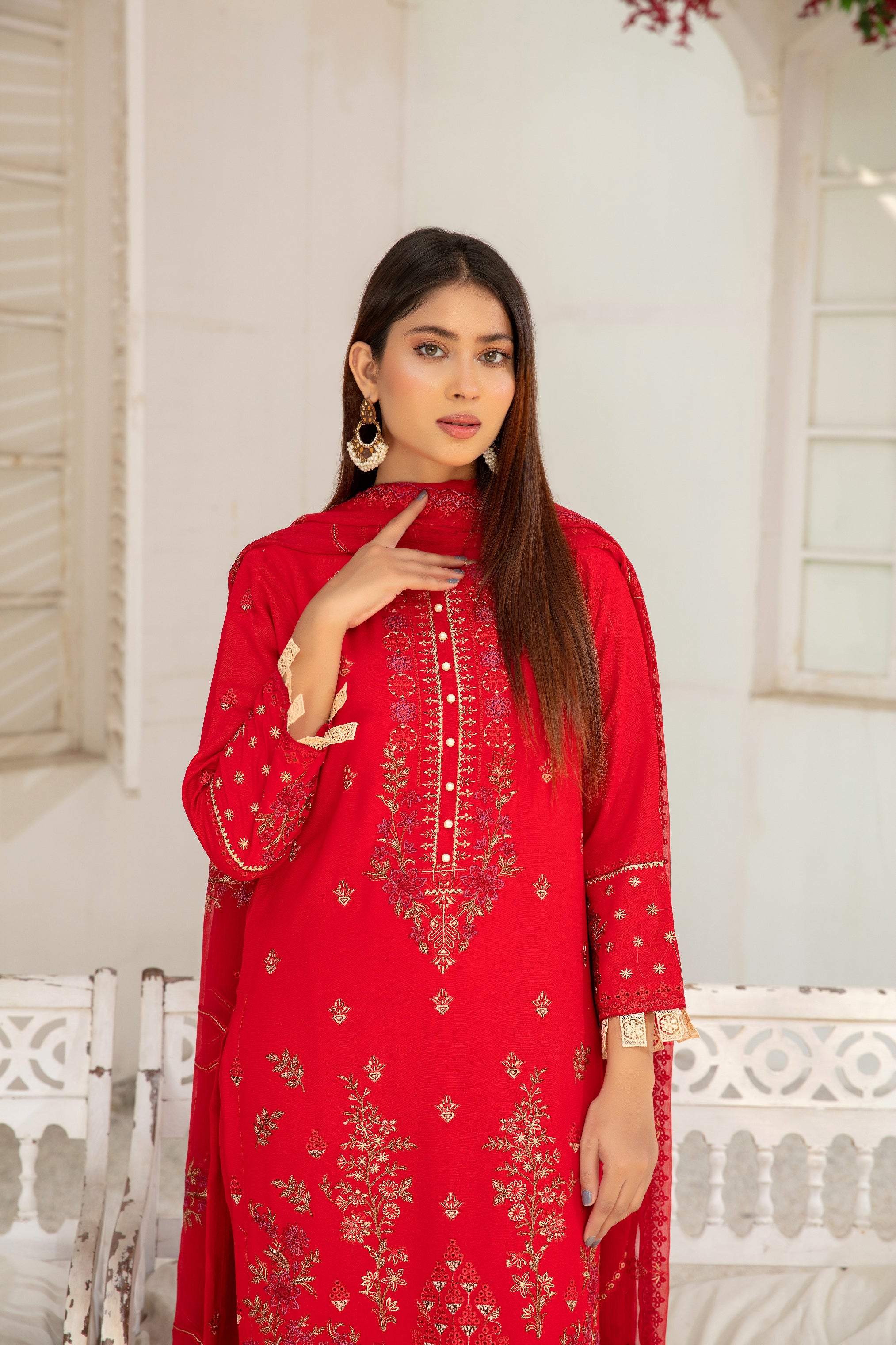 3-Pcs Luxury Embroidery Karandi Suits with Embroidery Cut Work Bamber  Dupatta by FizaMinahil