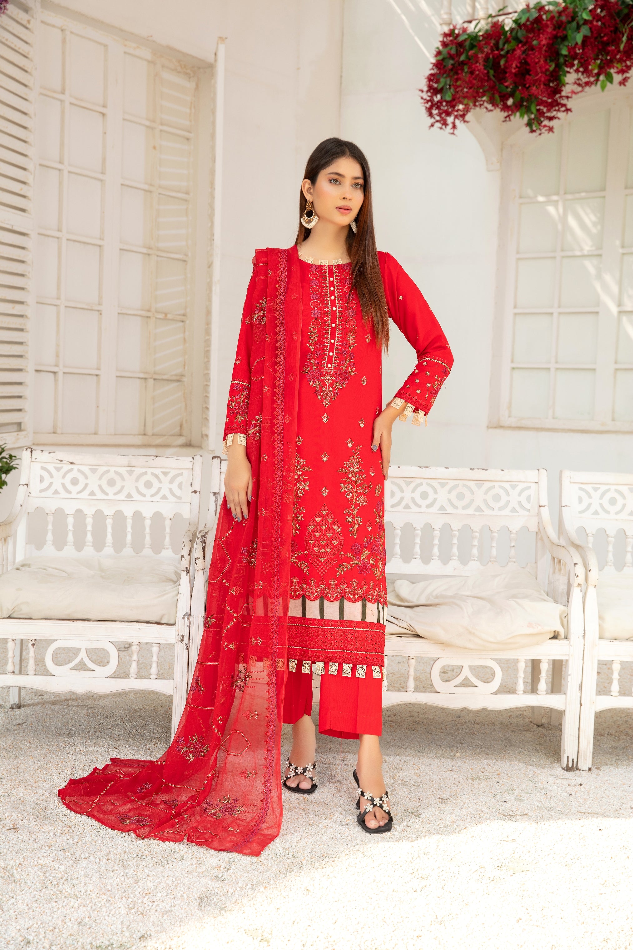 3-Pcs Luxury Embroidery Karandi Suits with Embroidery Cut Work Bamber  Dupatta by FizaMinahil