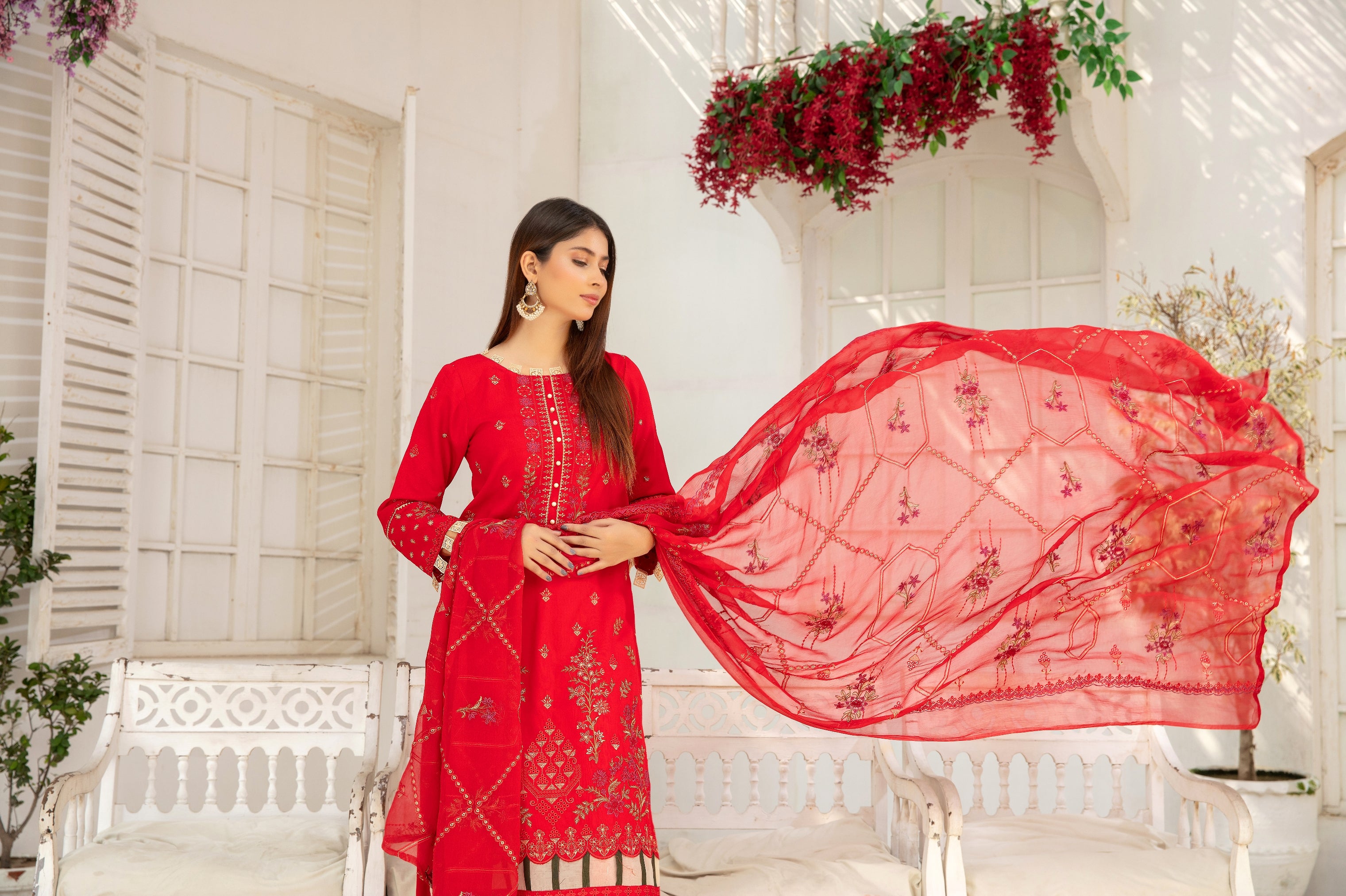 3-Pcs Luxury Embroidery Karandi Suits with Embroidery Cut Work Bamber  Dupatta by FizaMinahil