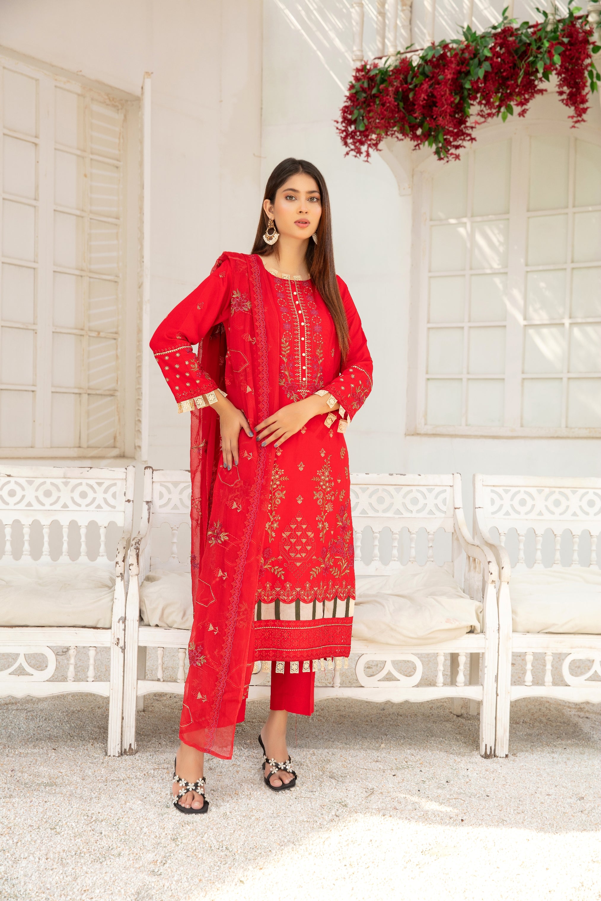 3-Pcs Luxury Embroidery Karandi Suits with Embroidery Cut Work Bamber  Dupatta by FizaMinahil