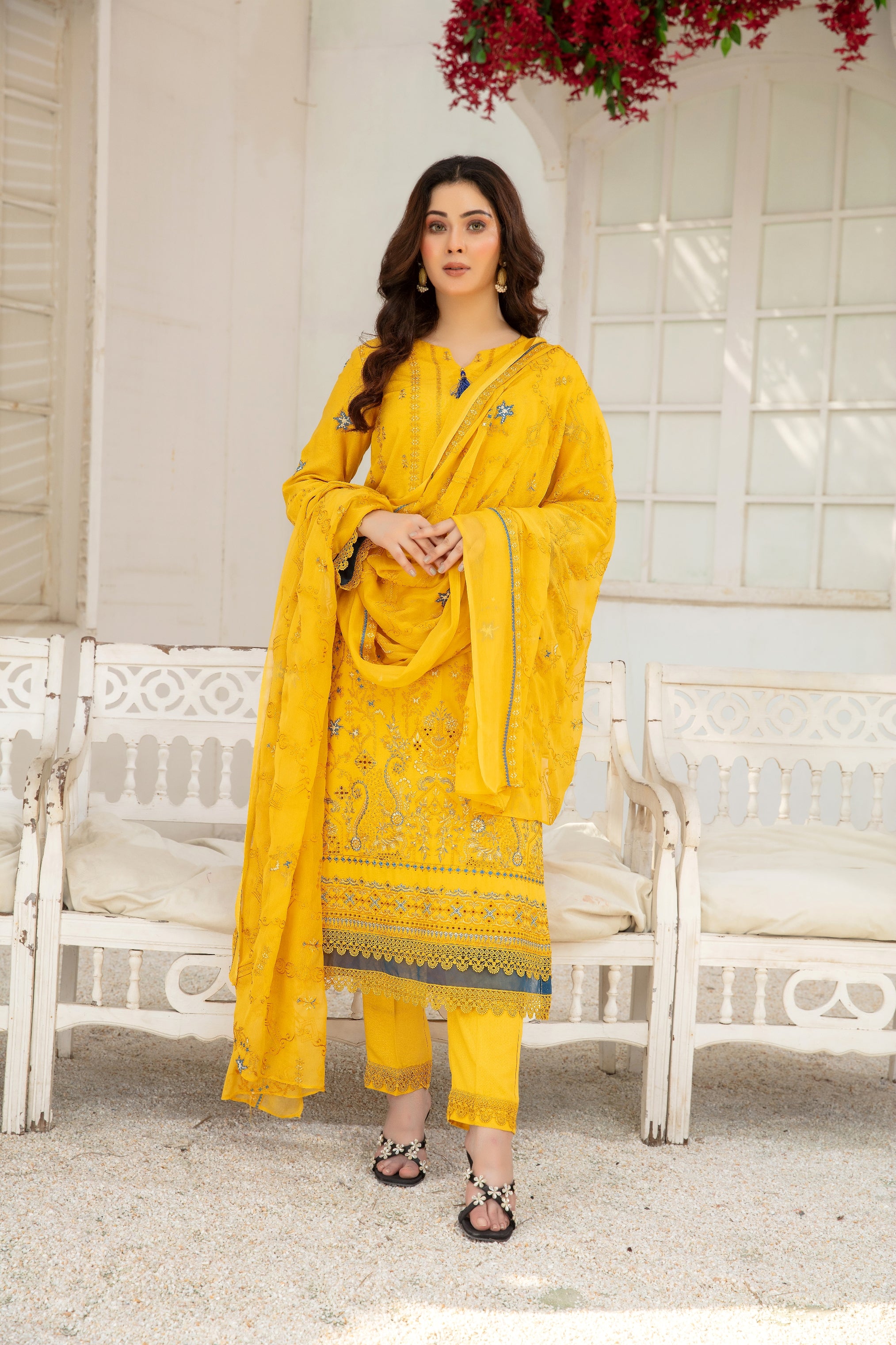 3-Pcs Luxury Embroidery Karandi Suits with Embroidery Cut Work Bamber  Dupatta by FizaMinahil