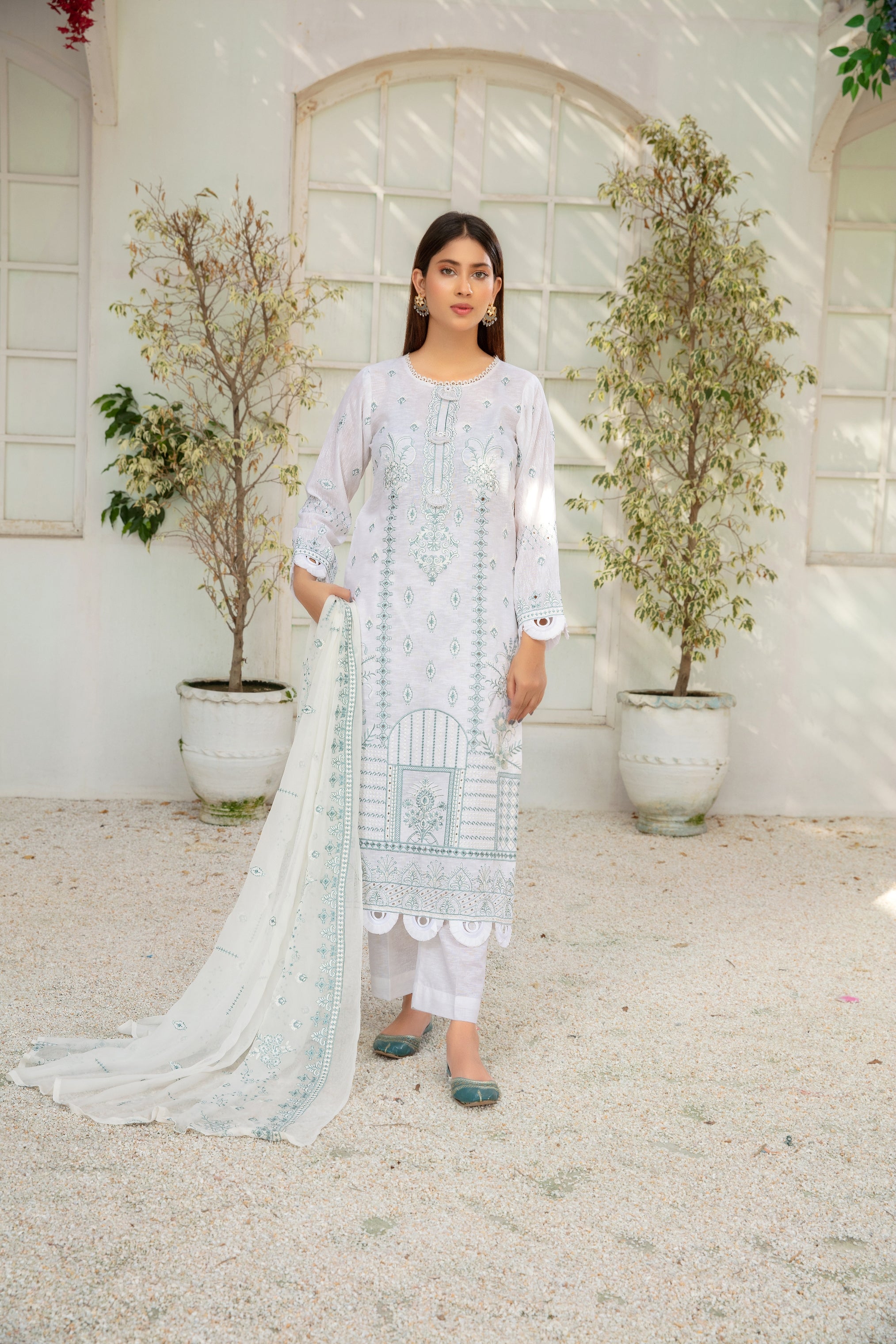 3-Pcs Luxury Embroidery Karandi Suits with Embroidery Cut Work Bamber  Dupatta by FizaMinahil