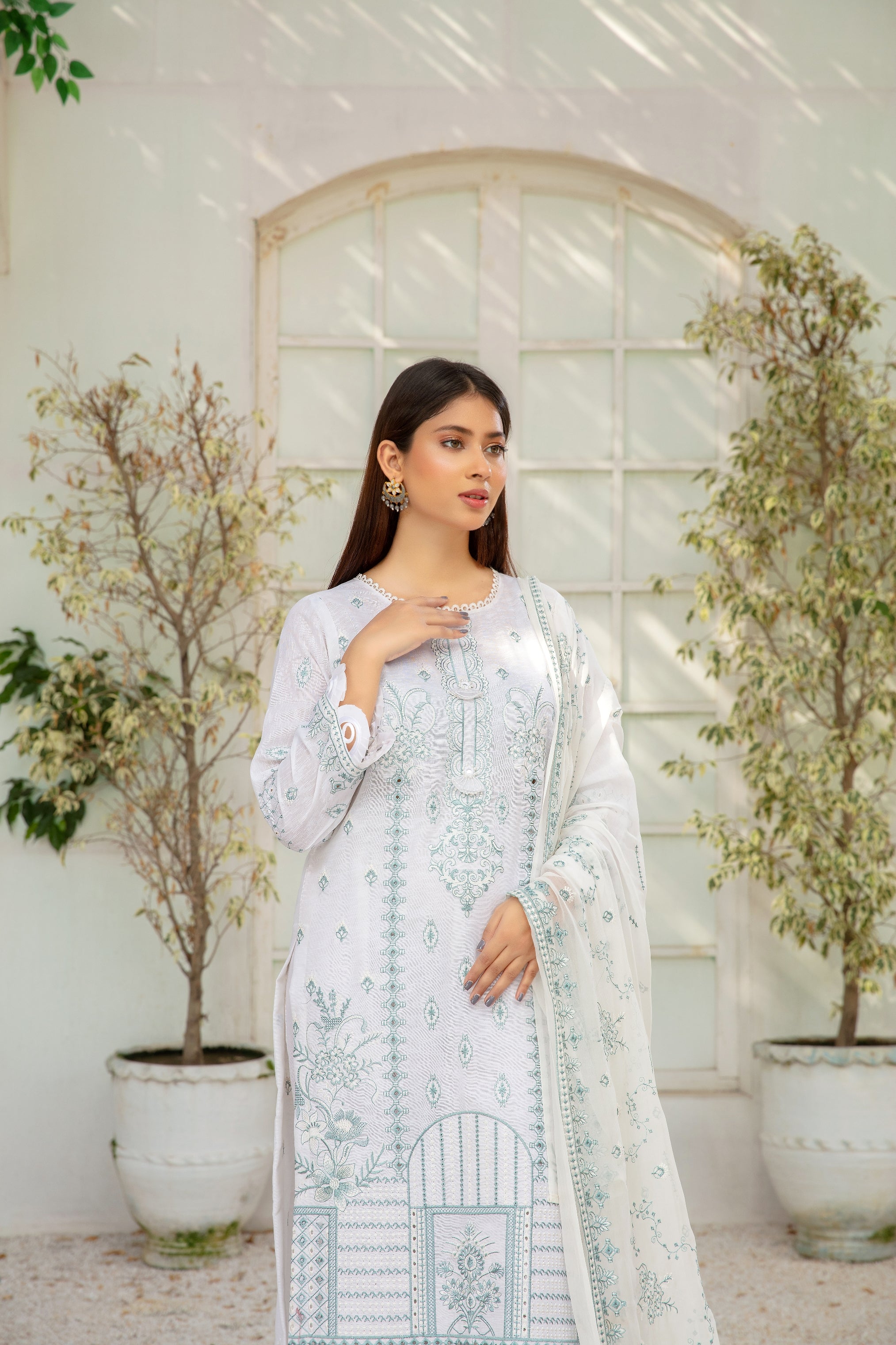 3-Pcs Luxury Embroidery Karandi Suits with Embroidery Cut Work Bamber  Dupatta by FizaMinahil