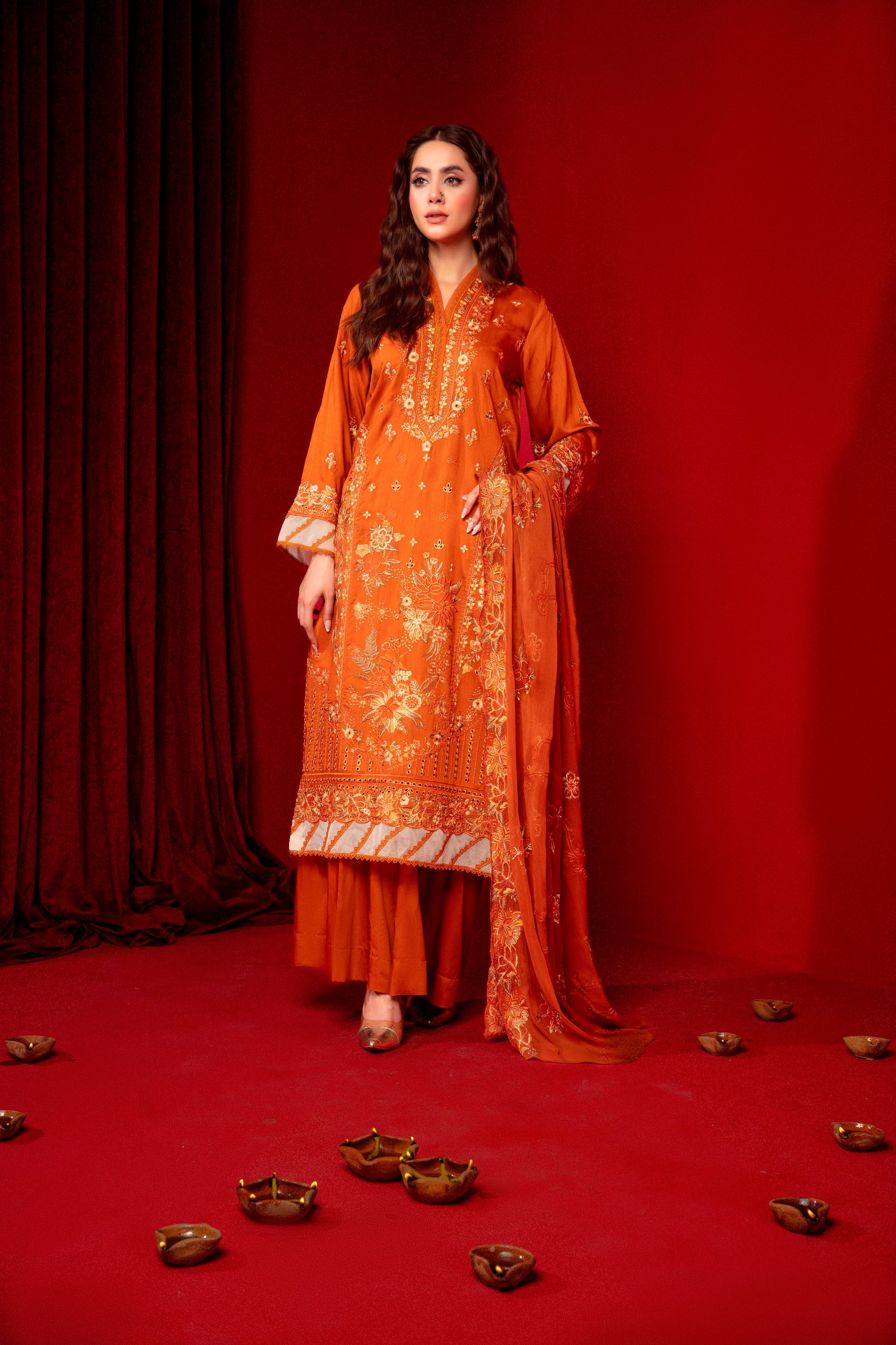 3-Pcs Luxury Embroidery Viscose Suit with Heavy Embroidery  Shirt Bamber Embroidery  Dupatta by Fiza Minahil (SN/1288)