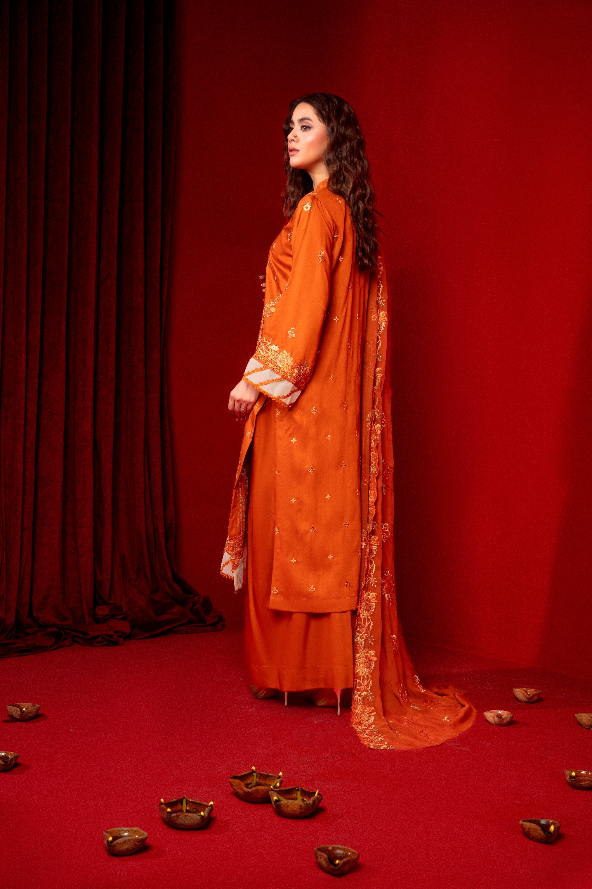 3-Pcs Luxury Embroidery Viscose Suit with Heavy Embroidery  Shirt Bamber Embroidery  Dupatta by Fiza Minahil (SN/1288)