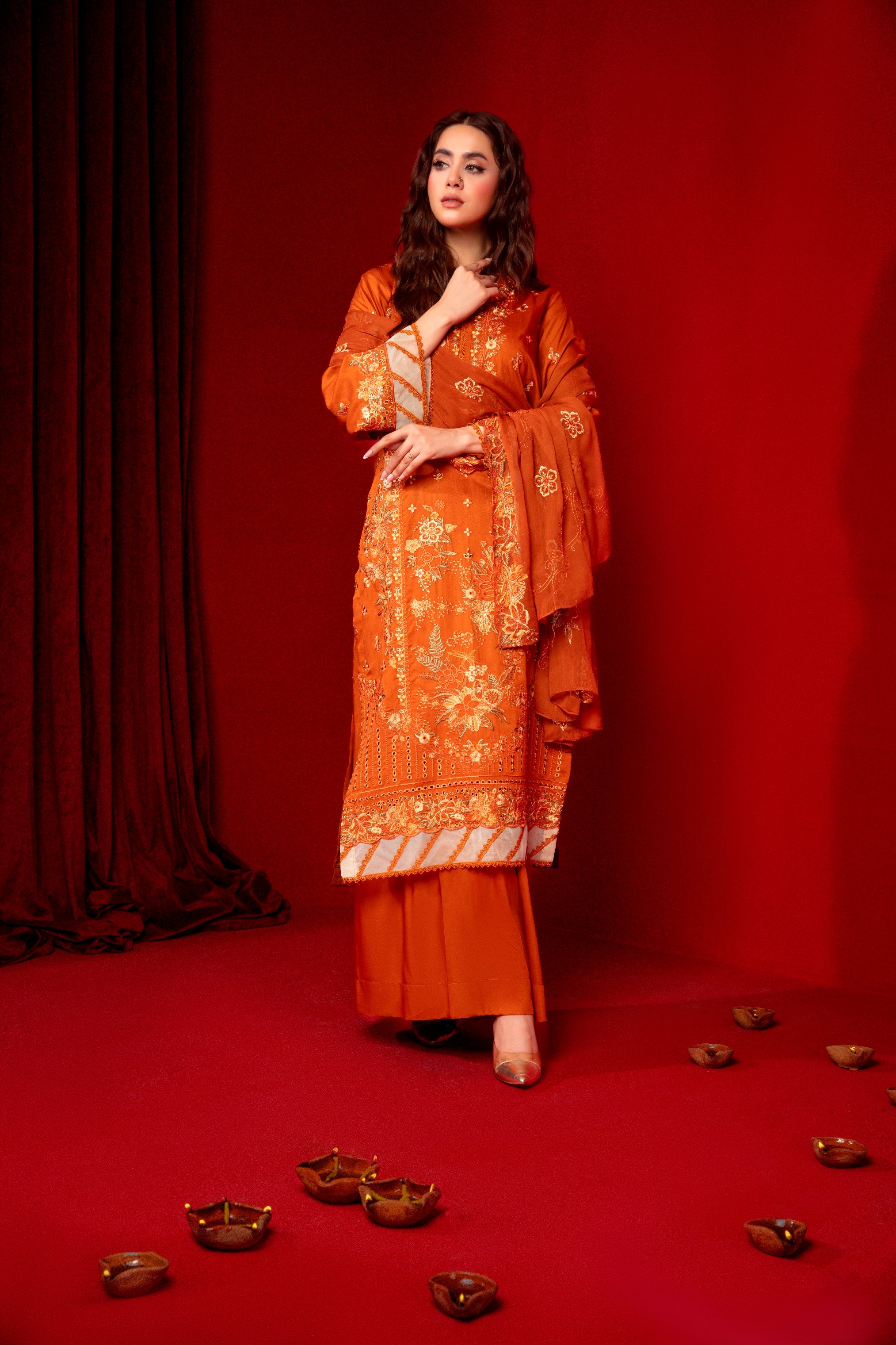 3-Pcs Luxury Embroidery Viscose Suit with Heavy Embroidery  Shirt Bamber Embroidery  Dupatta by Fiza Minahil (SN/1288)