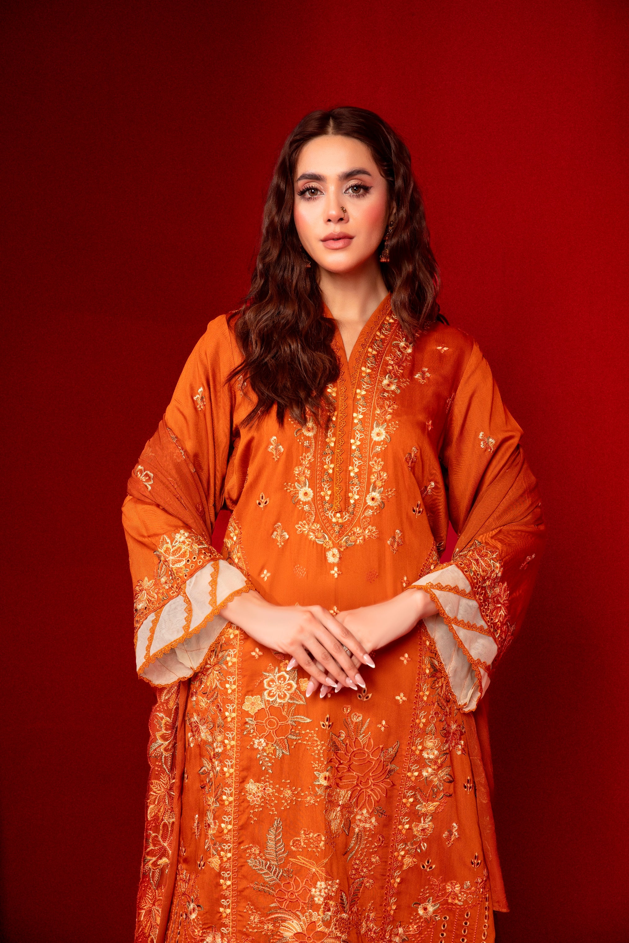 3-Pcs Luxury Embroidery Viscose Suit with Heavy Embroidery  Shirt Bamber Embroidery  Dupatta by Fiza Minahil (SN/1288)