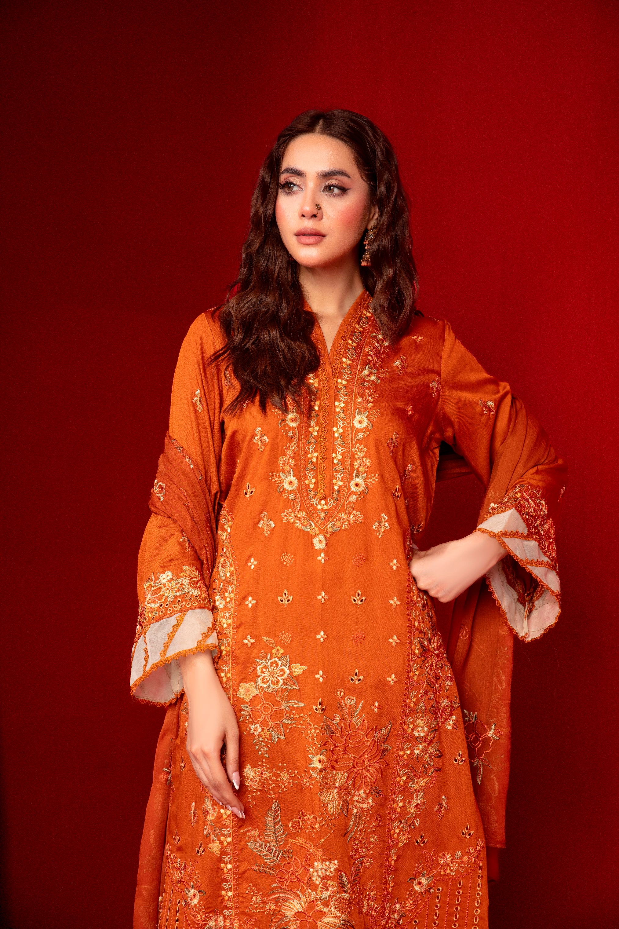 3-Pcs Luxury Embroidery Viscose Suit with Heavy Embroidery  Shirt Bamber Embroidery  Dupatta by Fiza Minahil (SN/1288)