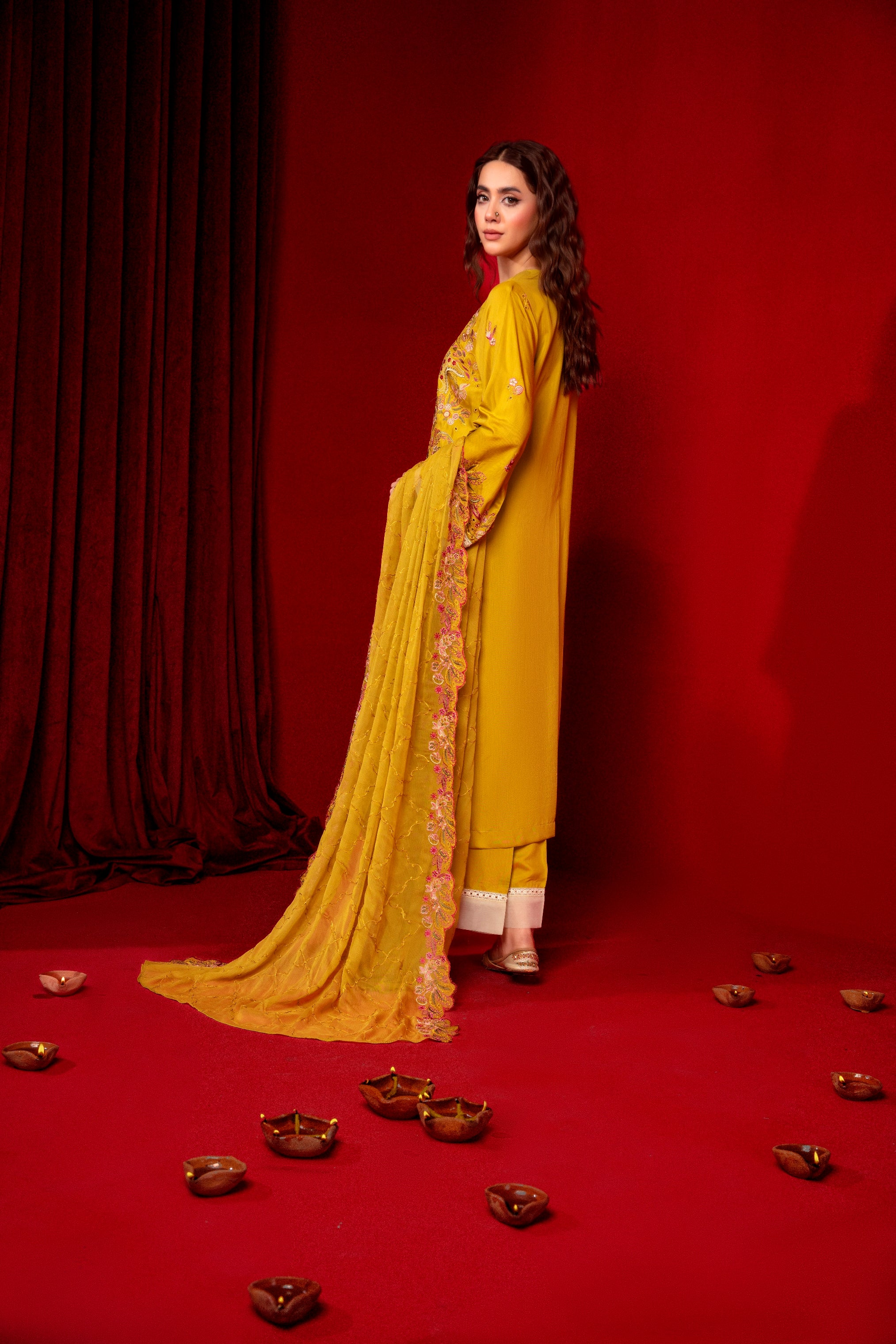 3-Pcs Luxury Embroidery Viscose Suit with Heavy Embroidery  Shirt Bamber Embroidery  Dupatta by Fiza Minahil (SN/1291)