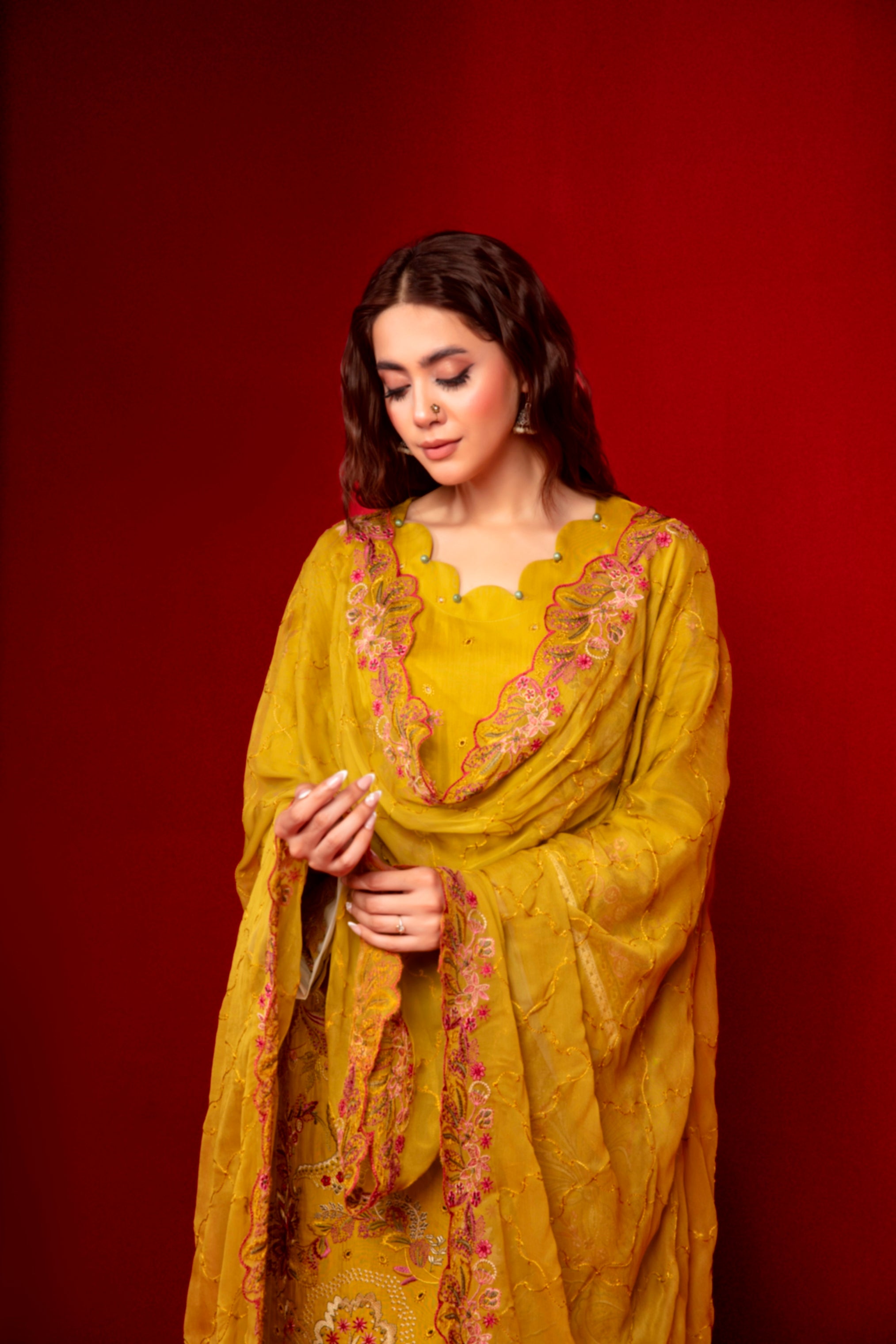 3-Pcs Luxury Embroidery Viscose Suit with Heavy Embroidery  Shirt Bamber Embroidery  Dupatta by Fiza Minahil (SN/1291)