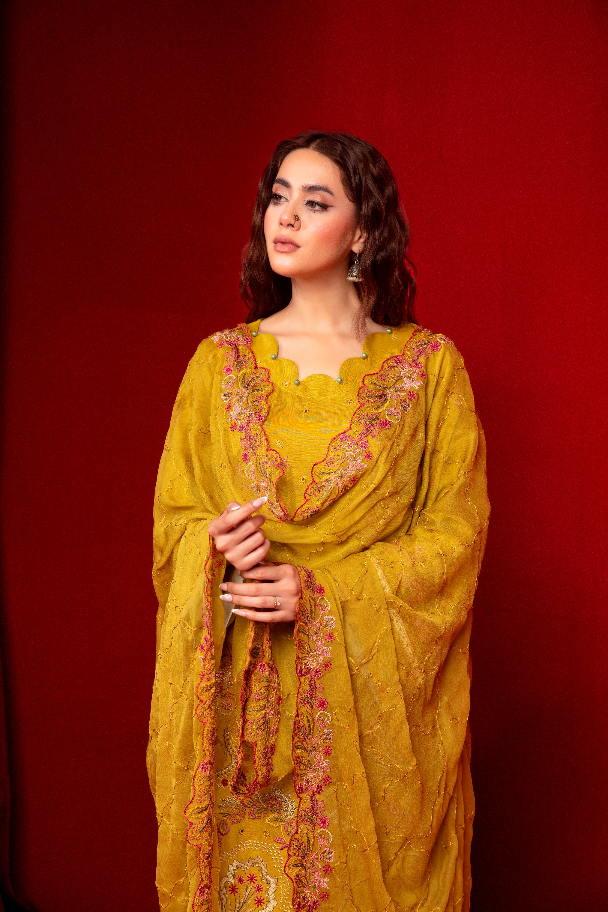 3-Pcs Luxury Embroidery Viscose Suit with Heavy Embroidery  Shirt Bamber Embroidery  Dupatta by Fiza Minahil (SN/1291)