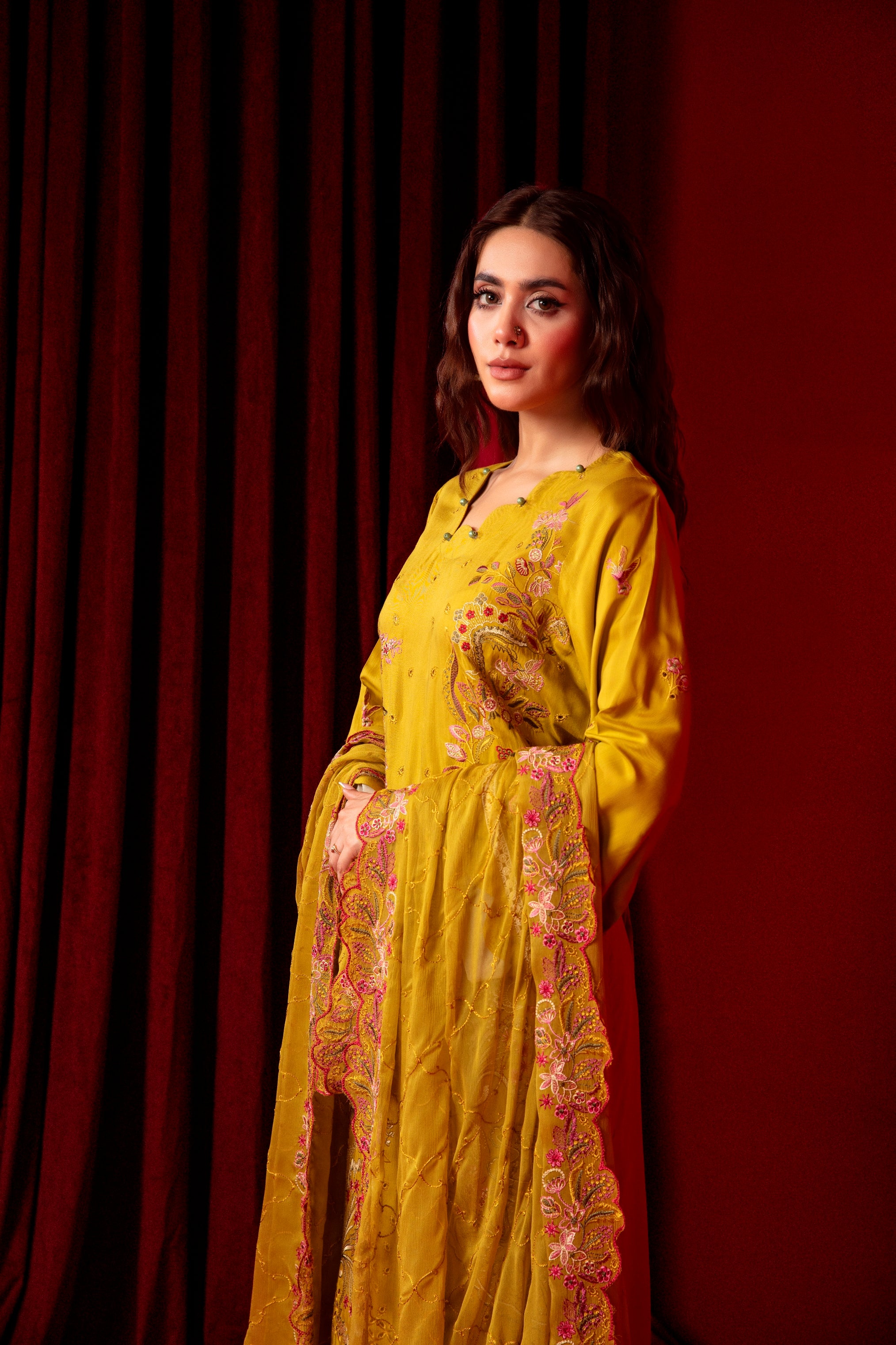 3-Pcs Luxury Embroidery Viscose Suit with Heavy Embroidery  Shirt Bamber Embroidery  Dupatta by Fiza Minahil (SN/1291)