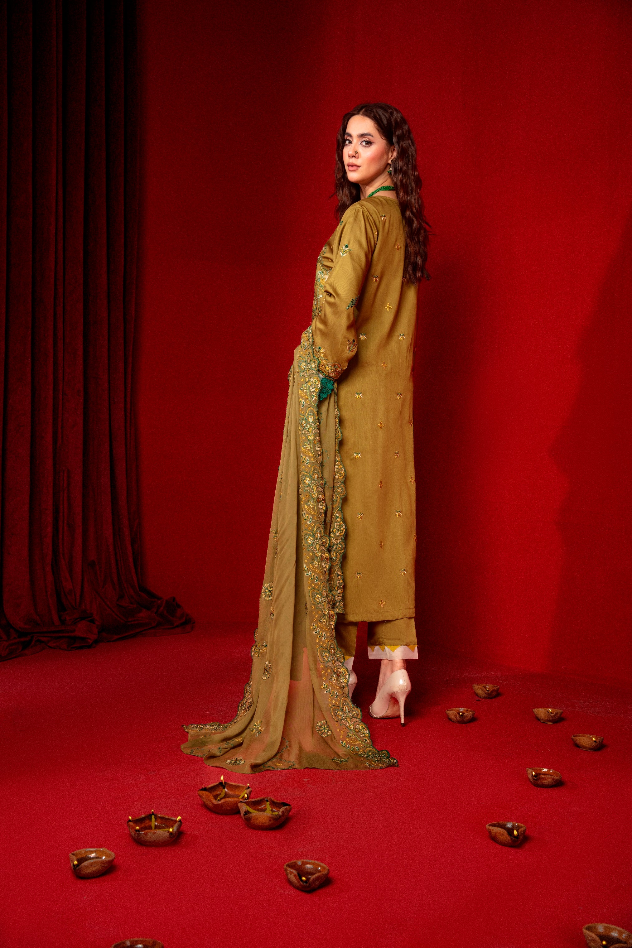 3-Pcs Luxury Embroidery Viscose Suit with Heavy Embroidery  Shirt Bamber Embroidery  Dupatta by Fiza Minahil (SN/128)
