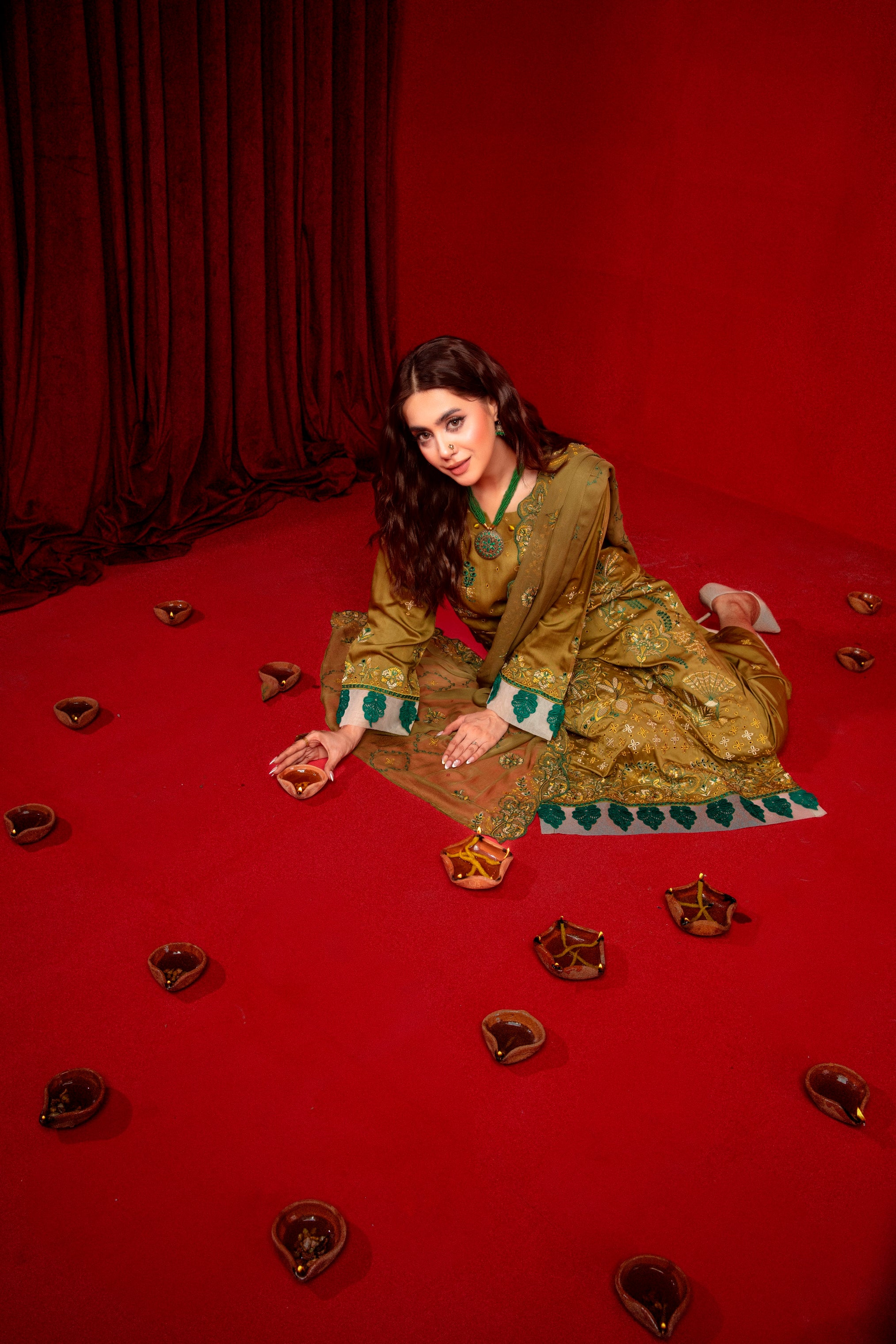 3-Pcs Luxury Embroidery Viscose Suit with Heavy Embroidery  Shirt Bamber Embroidery  Dupatta by Fiza Minahil (SN/128)