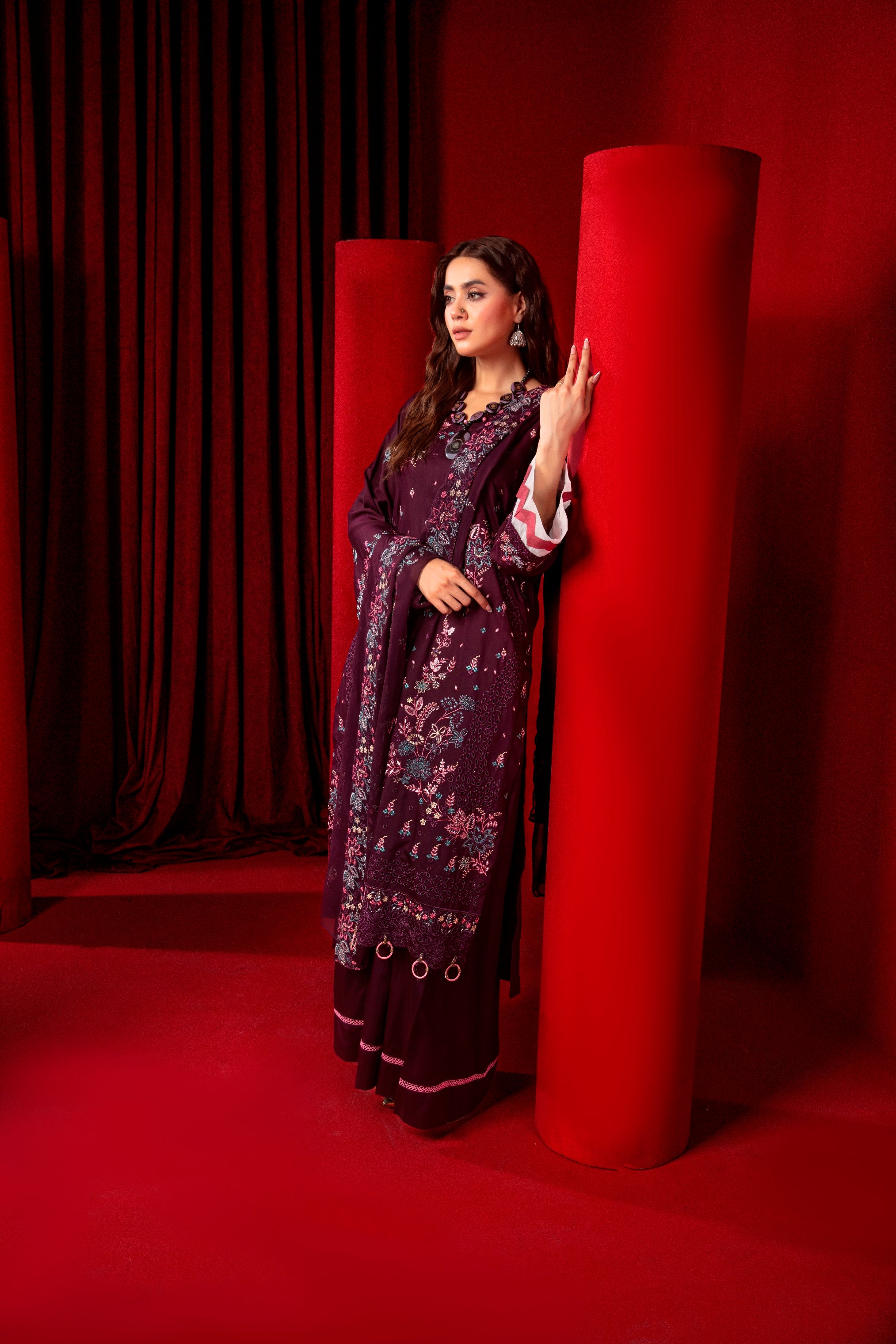 3-Pcs Luxury Embroidery Viscose Suit with Heavy Embroidery  Shirt Bamber Embroidery  Dupatta by Fiza Minahil (SN/1287)