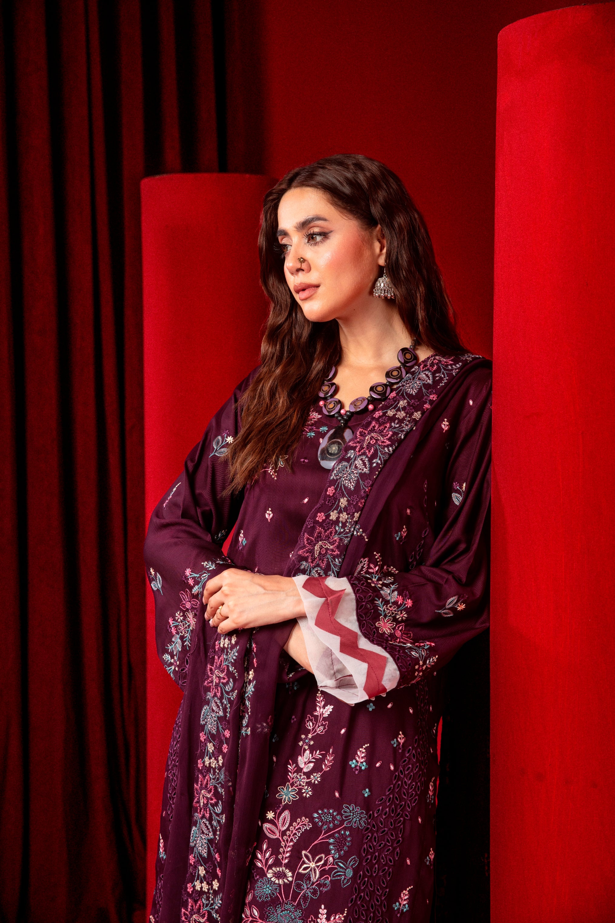 3-Pcs Luxury Embroidery Viscose Suit with Heavy Embroidery  Shirt Bamber Embroidery  Dupatta by Fiza Minahil (SN/1287)