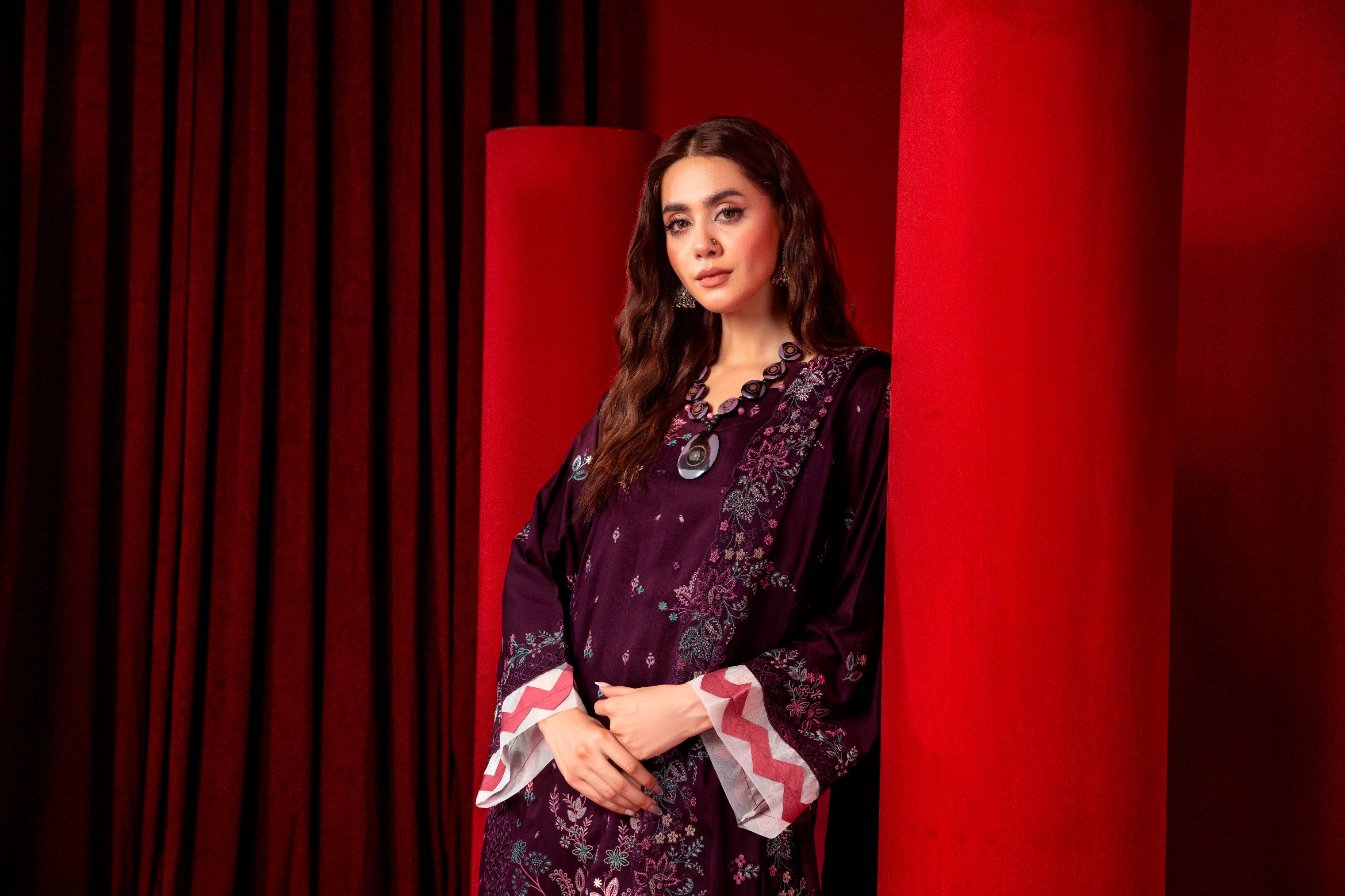 3-Pcs Luxury Embroidery Viscose Suit with Heavy Embroidery  Shirt Bamber Embroidery  Dupatta by Fiza Minahil (SN/1287)
