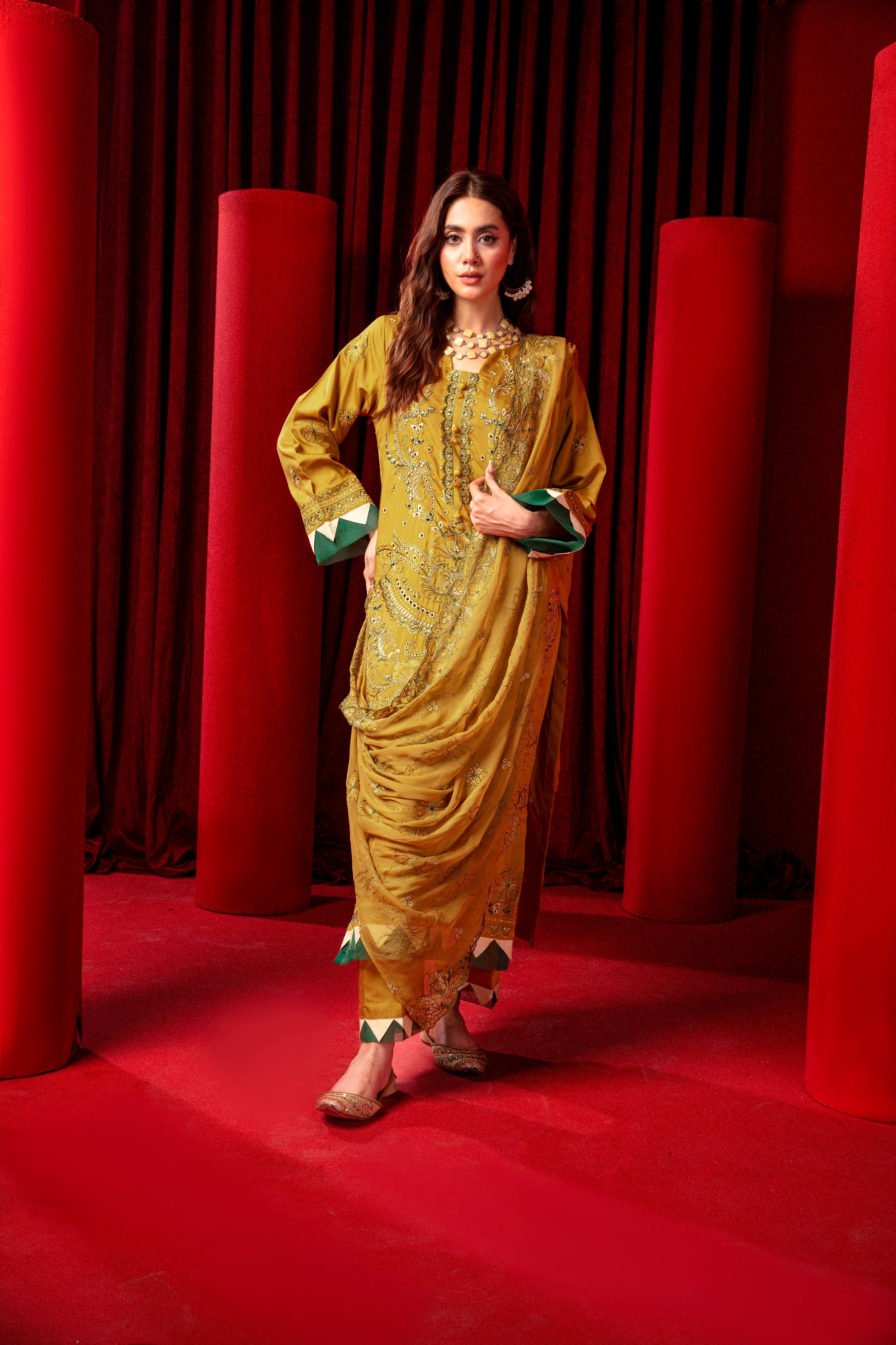 3-Pcs Luxury Embroidery Viscose Suit with Heavy Embroidery  Shirt Bamber Embroidery  Dupatta by Fiza Minahil (SN/1280)