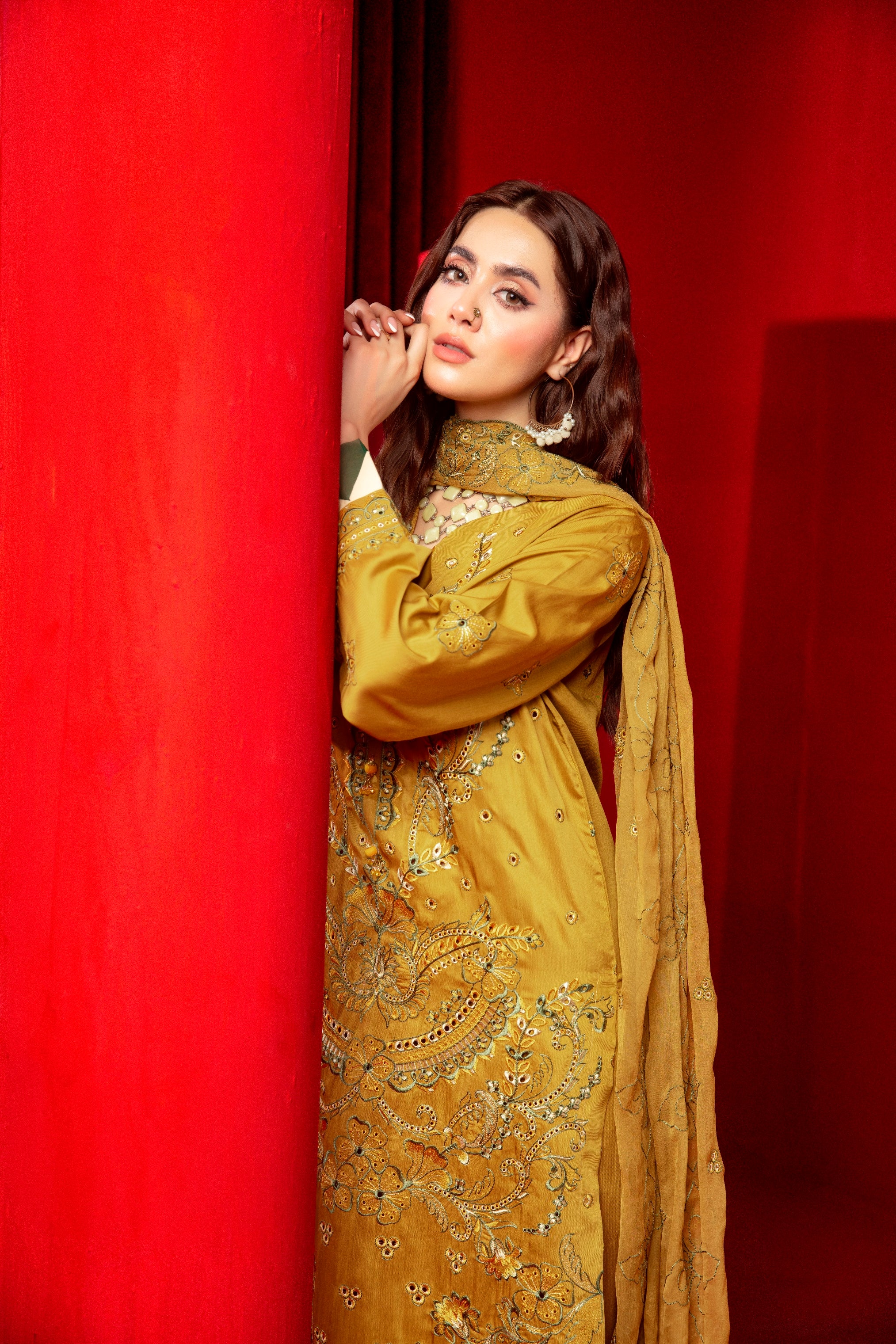 3-Pcs Luxury Embroidery Viscose Suit with Heavy Embroidery  Shirt Bamber Embroidery  Dupatta by Fiza Minahil (SN/1280)